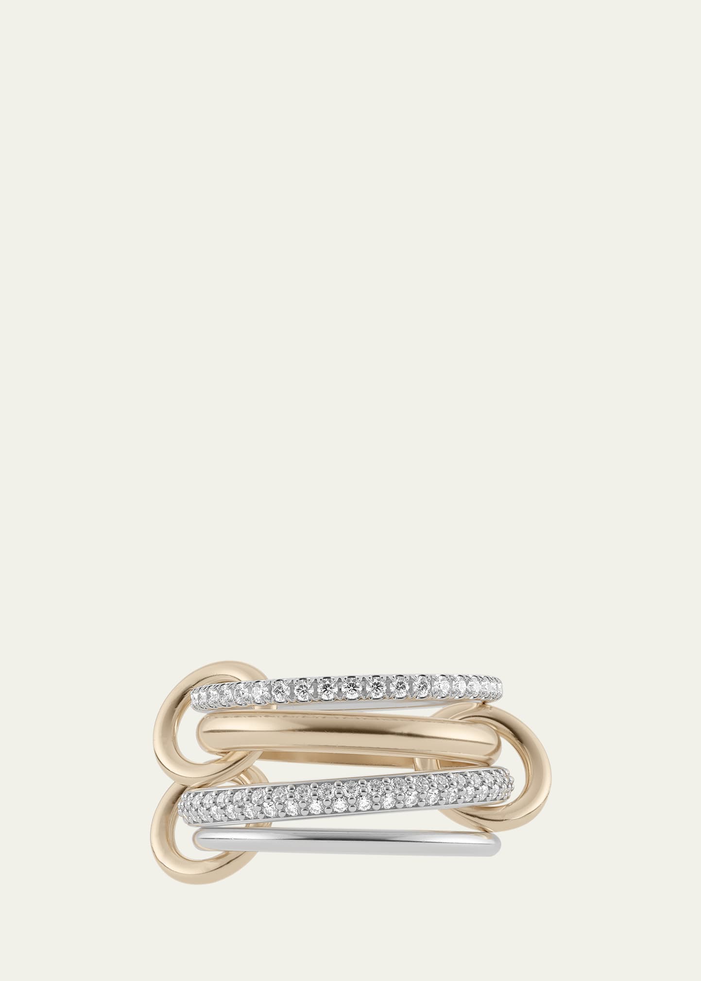 Vega Blanc Petite Four Link Ring in Sterling Silver and 18K Yellow Gold with U Pave White Diamonds