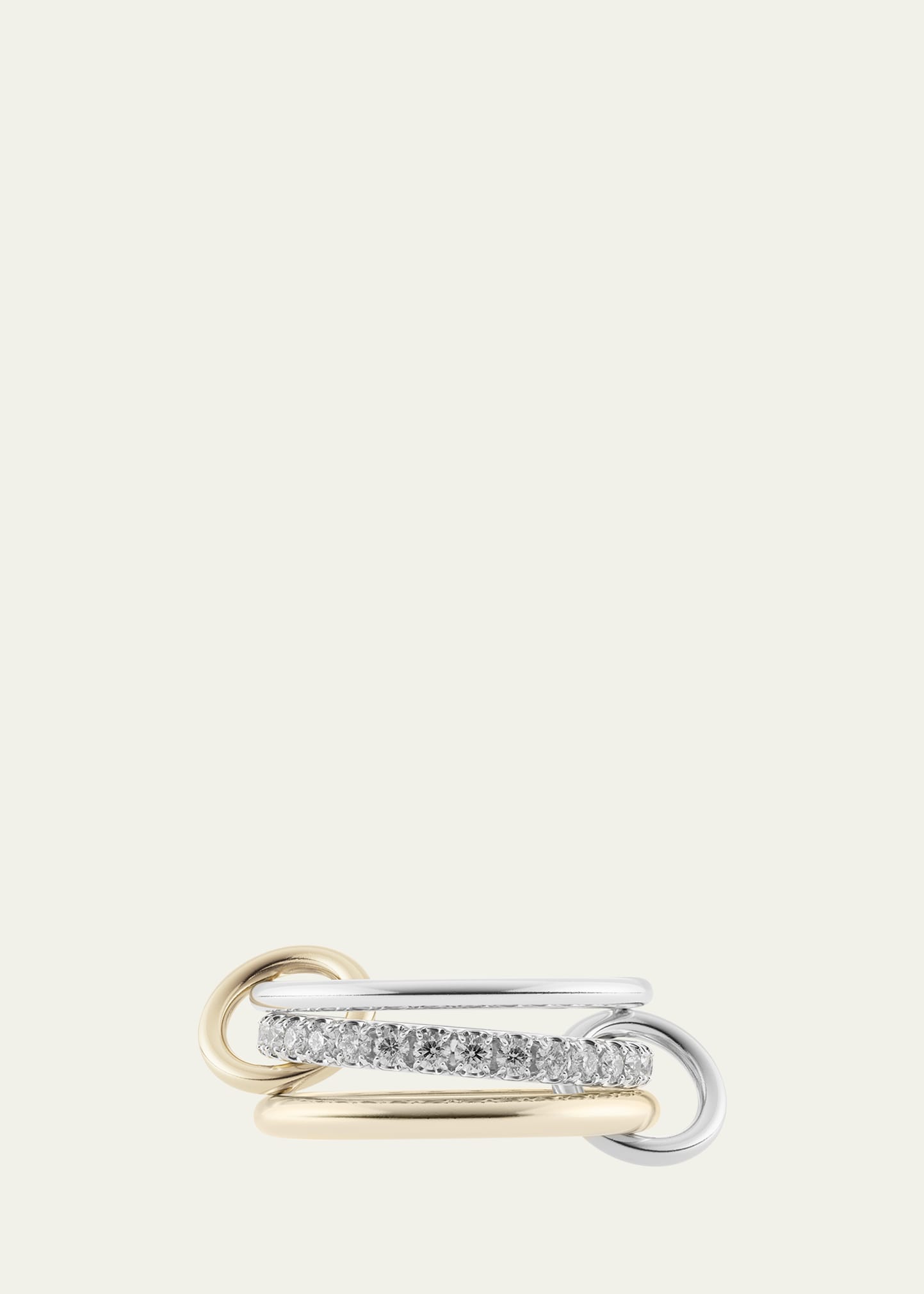 Petunia SG Gris Three Link Ring in Sterling Silver and 18K Yellow Gold with U Pave Grey Diamonds