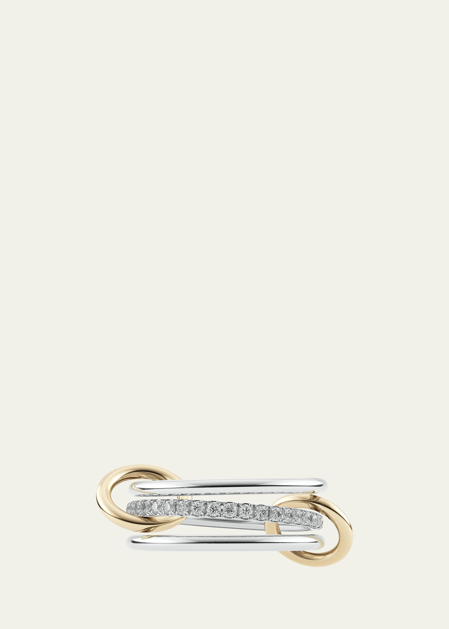 Sonny SG Gris Three Link Ring in Sterling Silver with U-Pave Grey Diamonds and 18K Yellow Gold Connectors