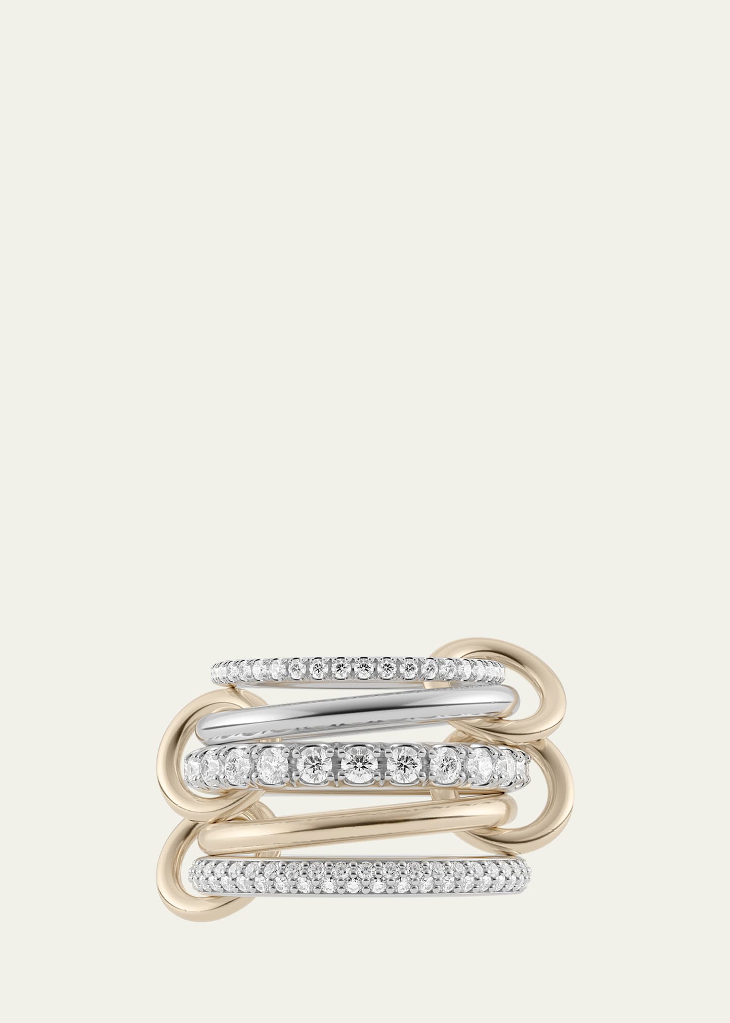 Leyla SG Five Link Ring in 18K Yellow Gold and Sterling Silver with Diamonds