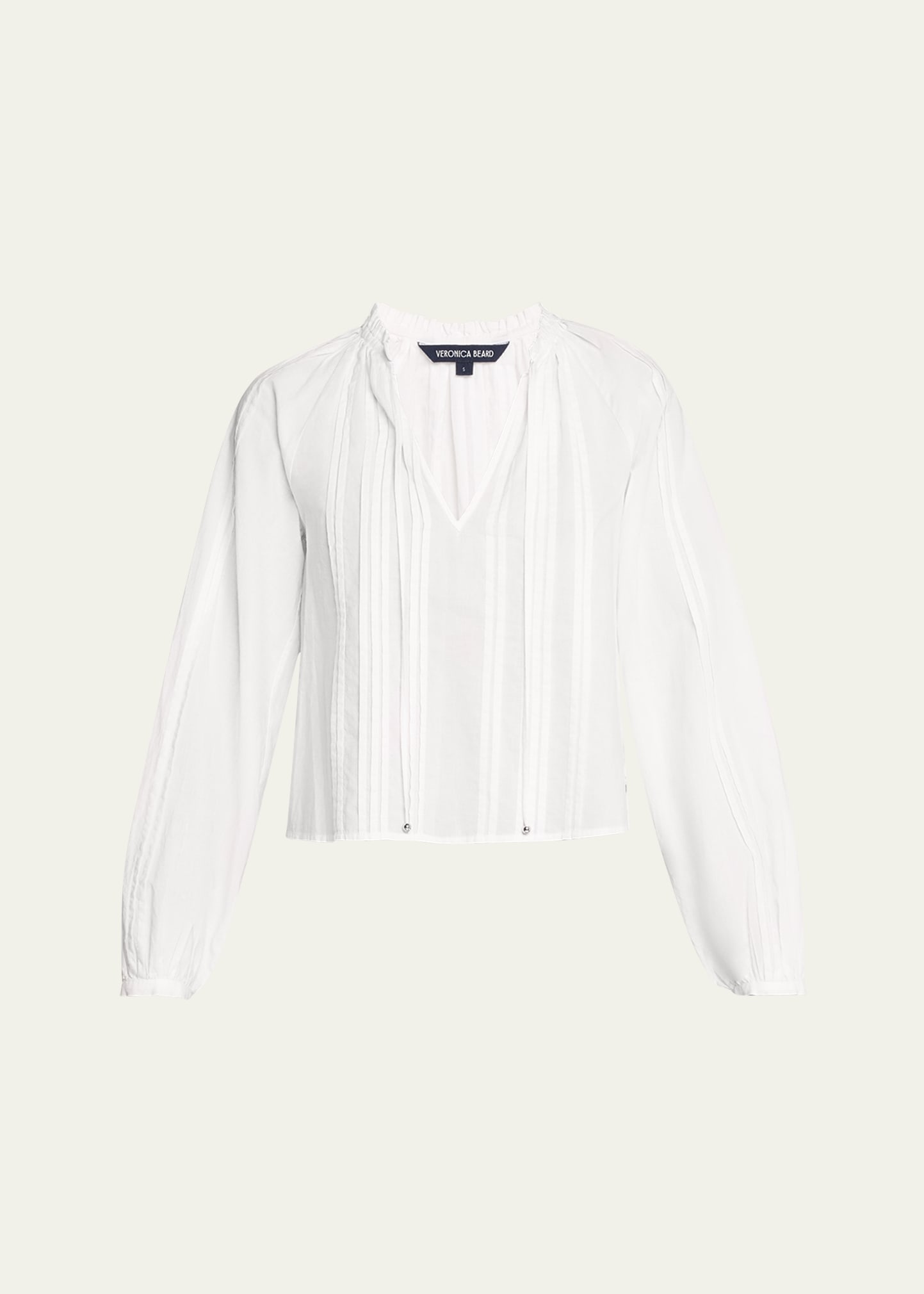 Veronica Beard Jaxon Pleated V-neck Top In White