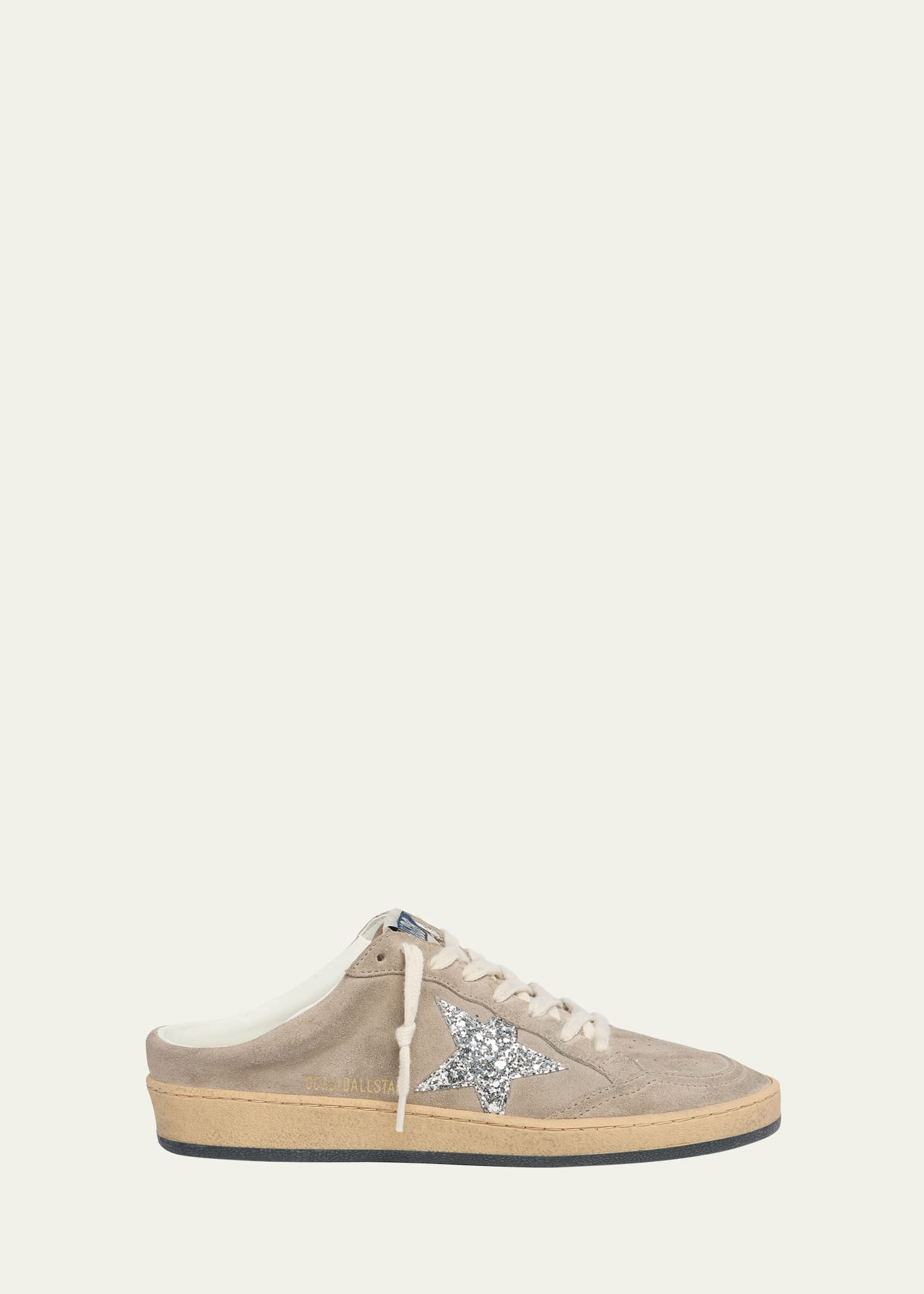 Golden Goose Ballstar Sabot Suede Glitter Slide Sneakers In Taupe/silver