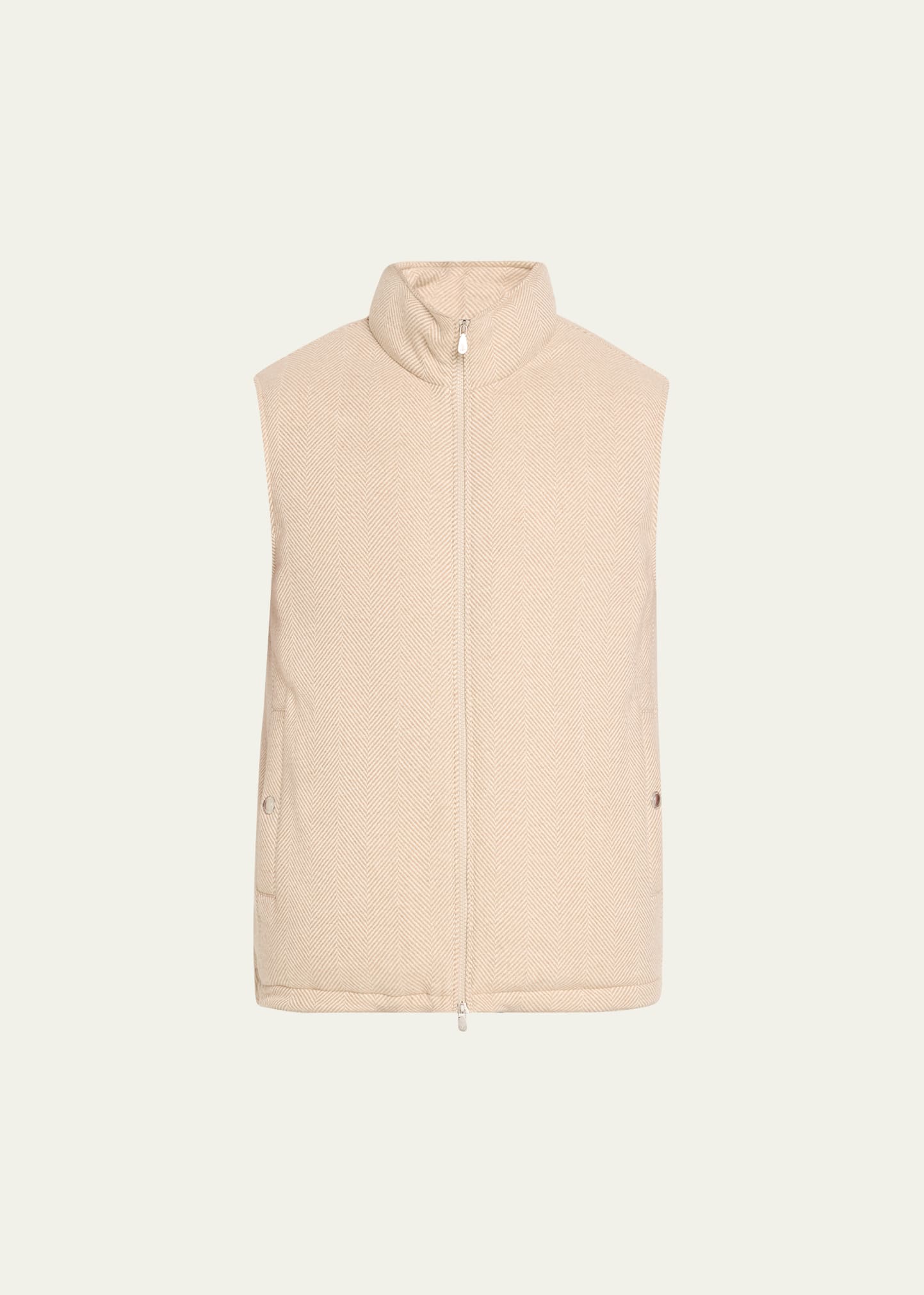 Brunello Cucinelli Men's Wool-cashmere Chevron Full-zip Vest In White