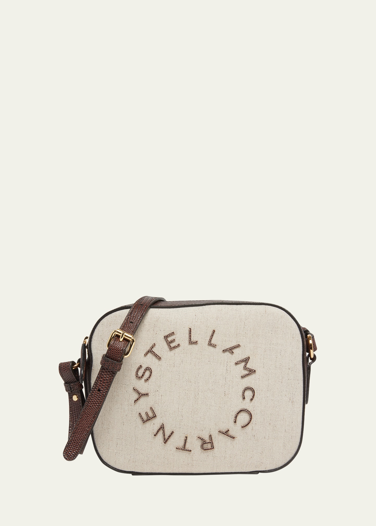 Shop Stella Mccartney Logo Eco Canvas Camera Crossbody Bag In Birch