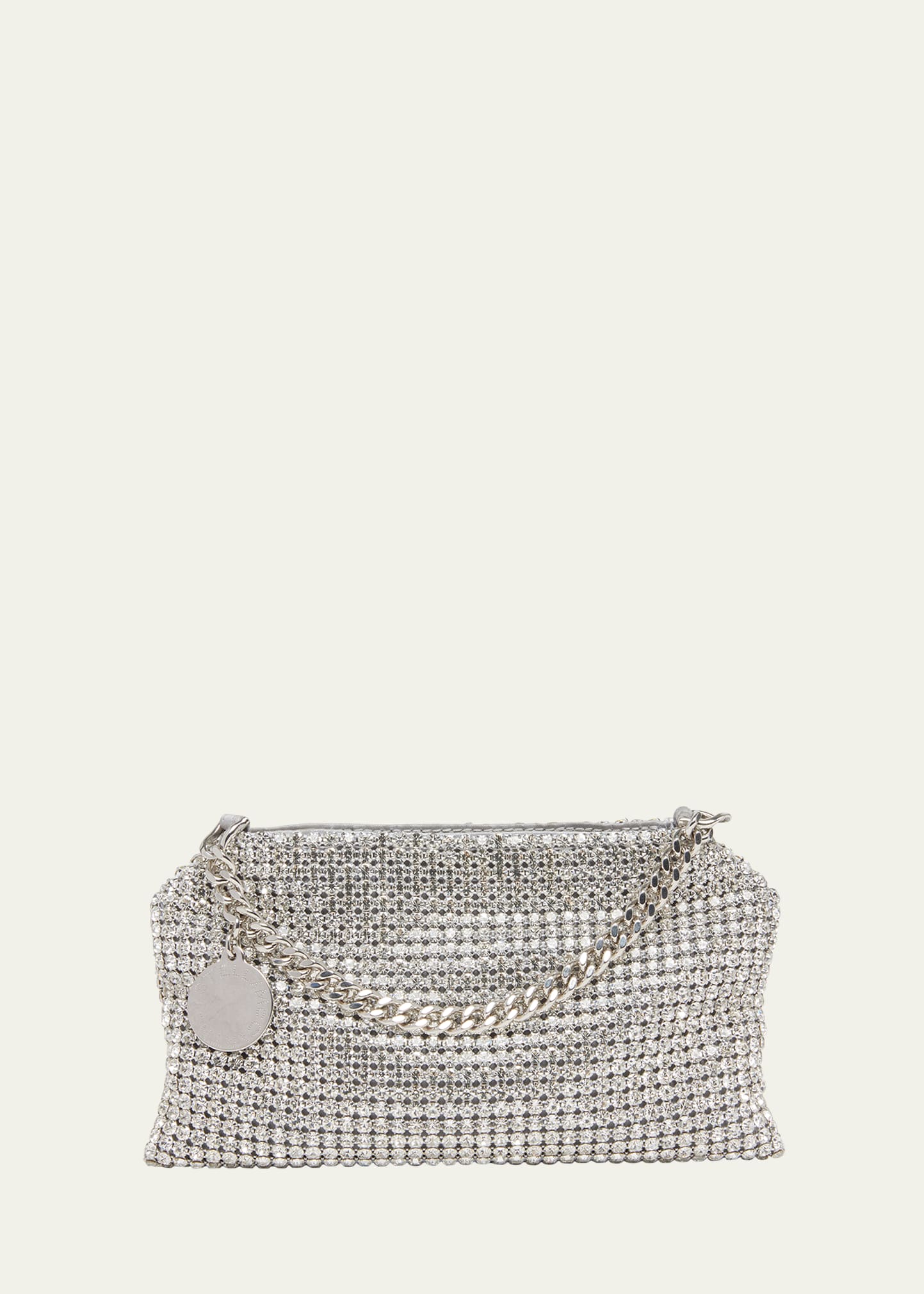 Shop Stella Mccartney Allover Embellished Mesh Clutch Bag In Silver