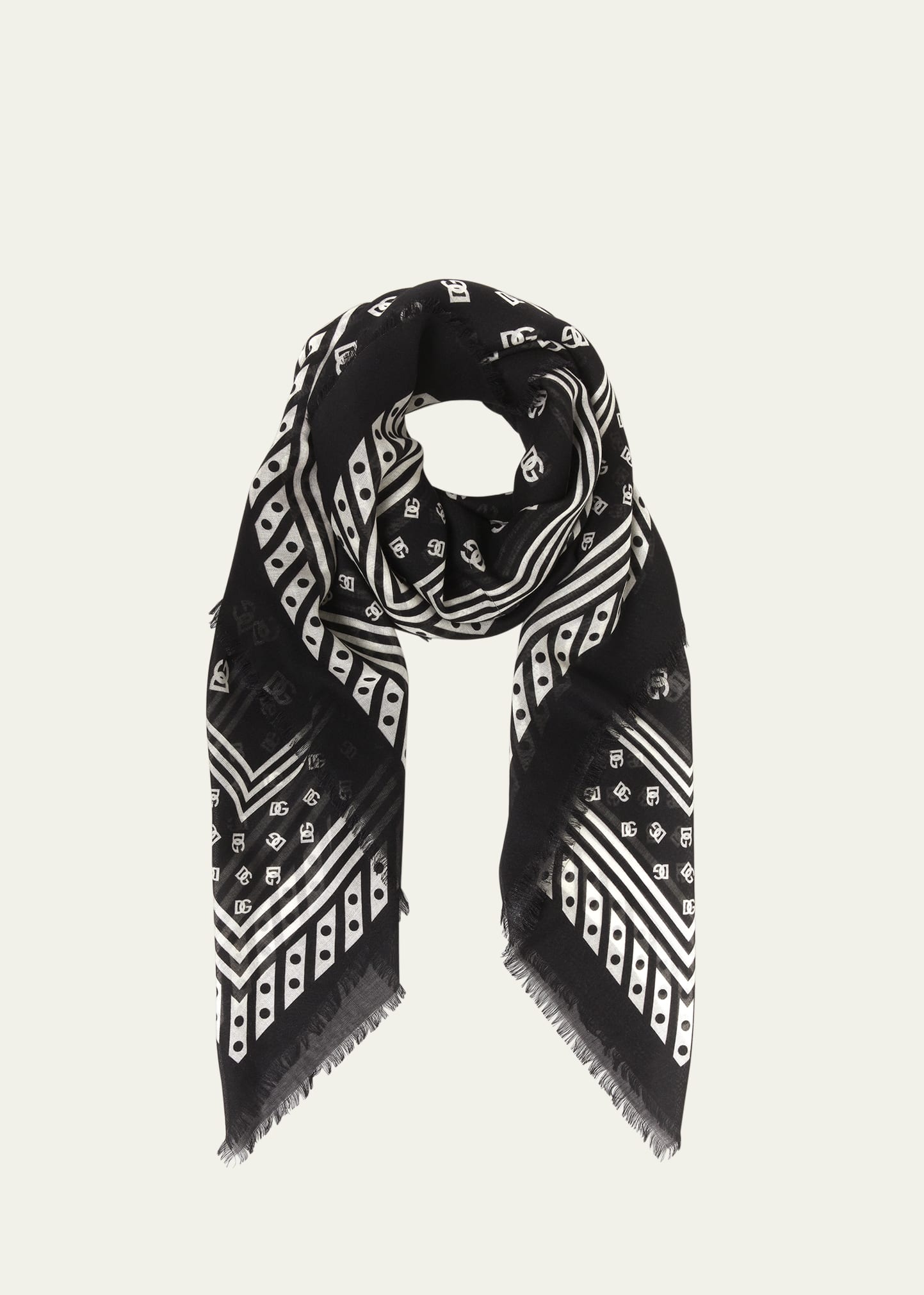 Dolce & Gabbana All-over Dg Print Silk & Cashmere Shawl In Dg Bco Fnero