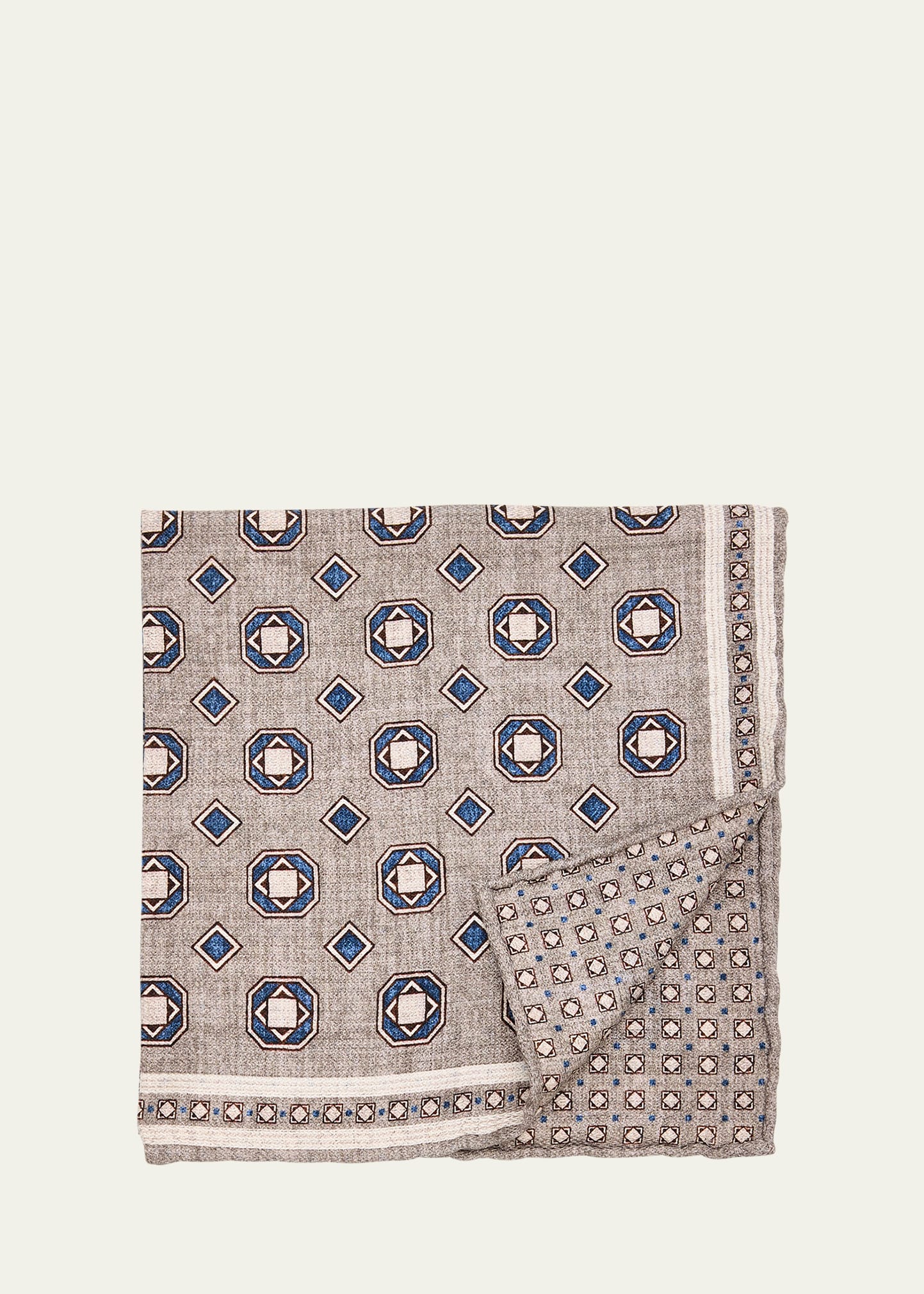 Brunello Cucinelli Men's Silk Geometric Pocket Square In Grey Pearl
