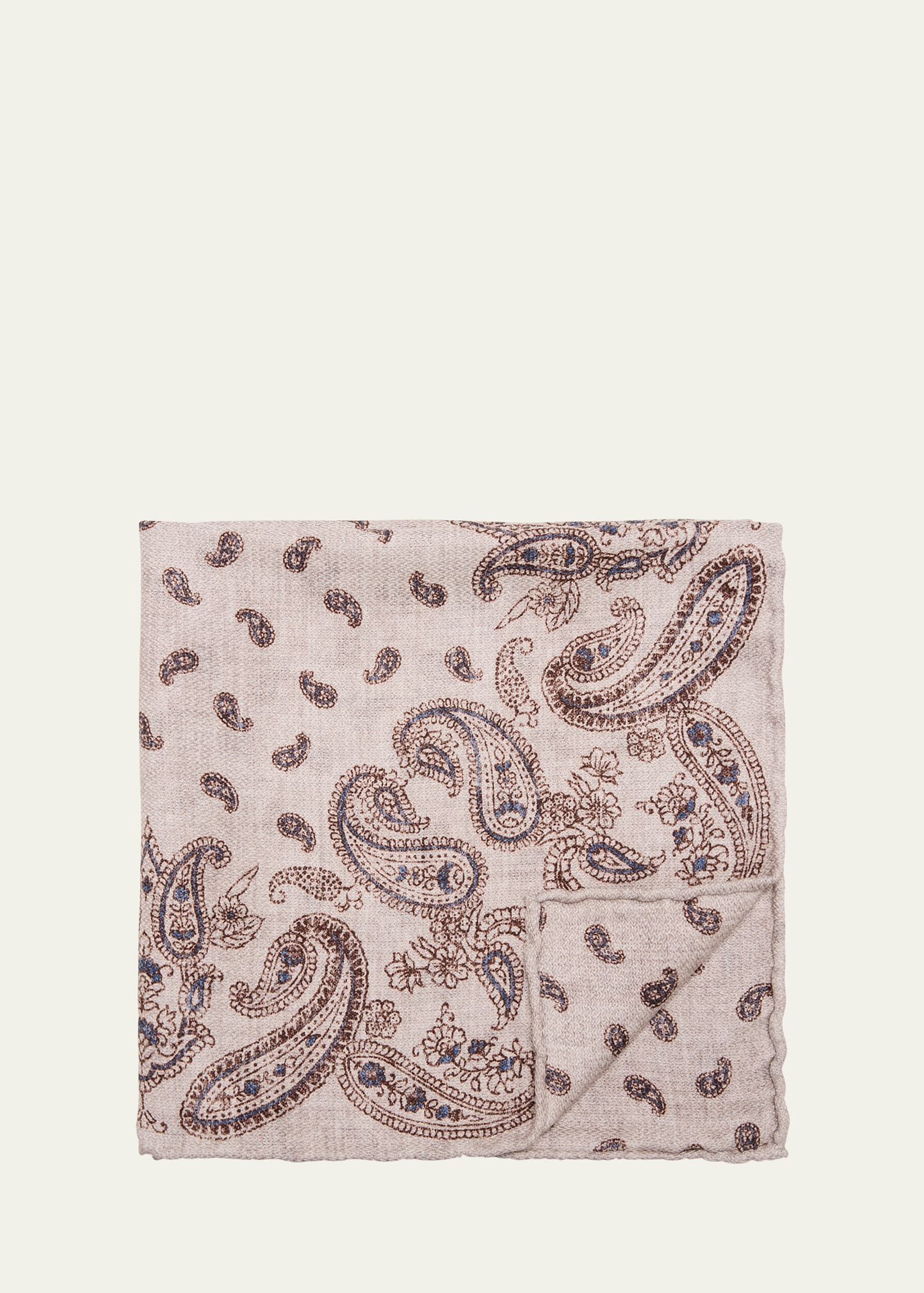 Brunello Cucinelli Men's Silk Paisley Pocket Square In Pearl/light Grey