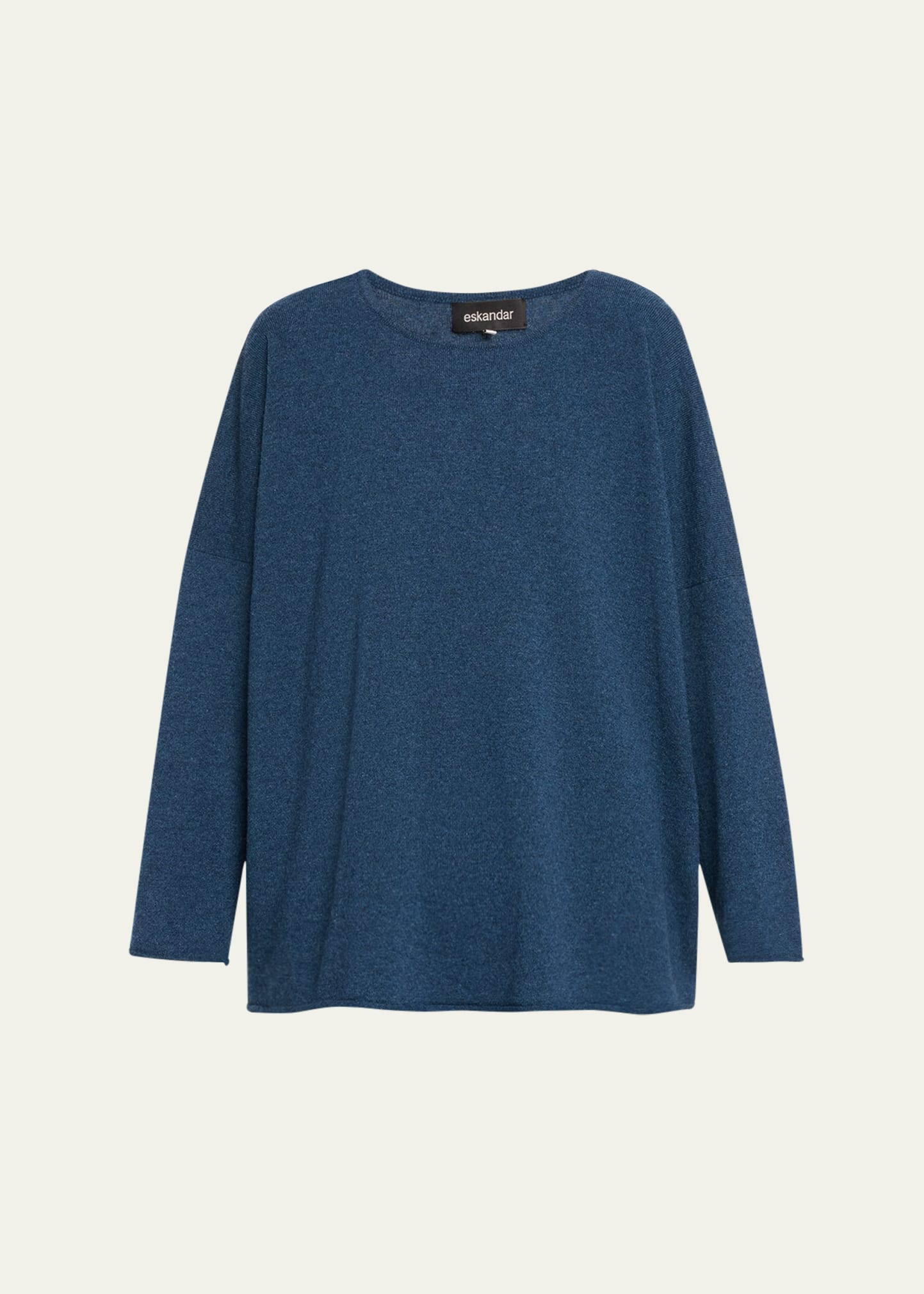 Slim-Sleeve Raw Edge Bateau-Neck Sweater (Mid Plus Length)