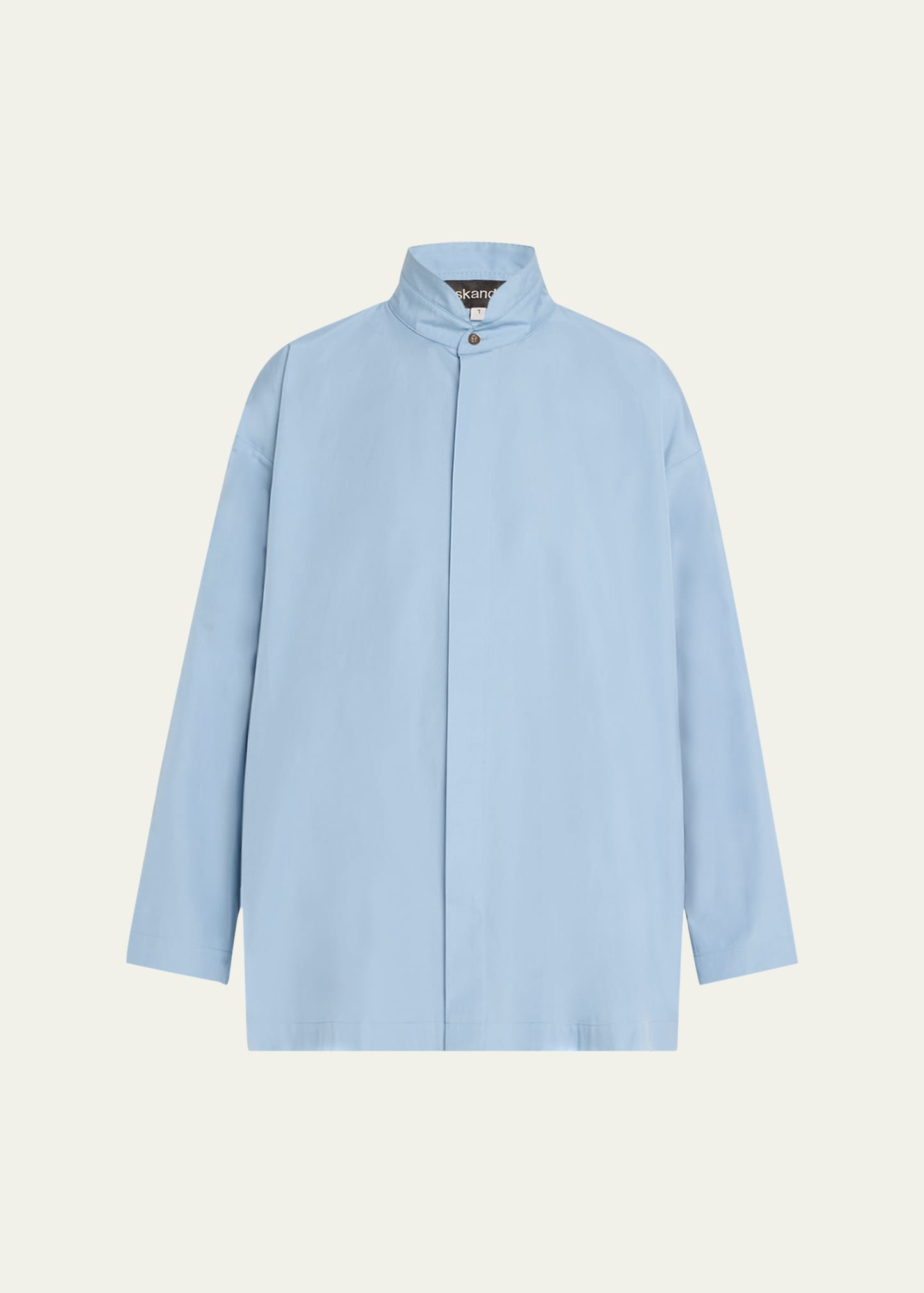 Eskandar Slim A-line Double Stand Collar Shirt With Stepped Insert (long Length) In Woadblue
