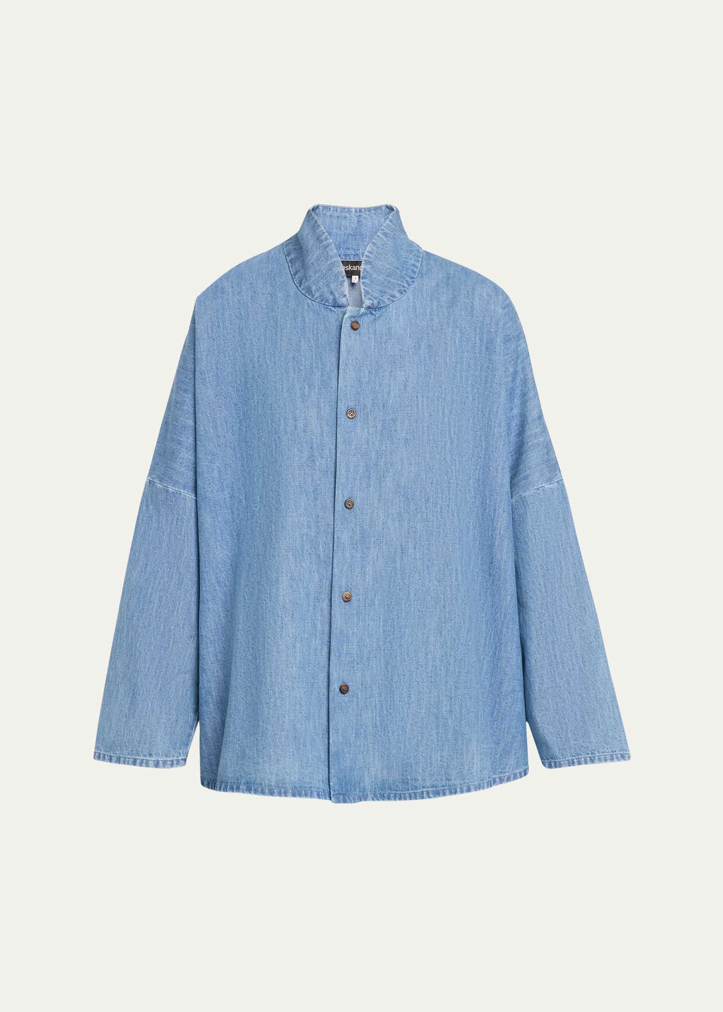 Denim Imperial Shirt with Chinese Collar (Mid Plus Length)