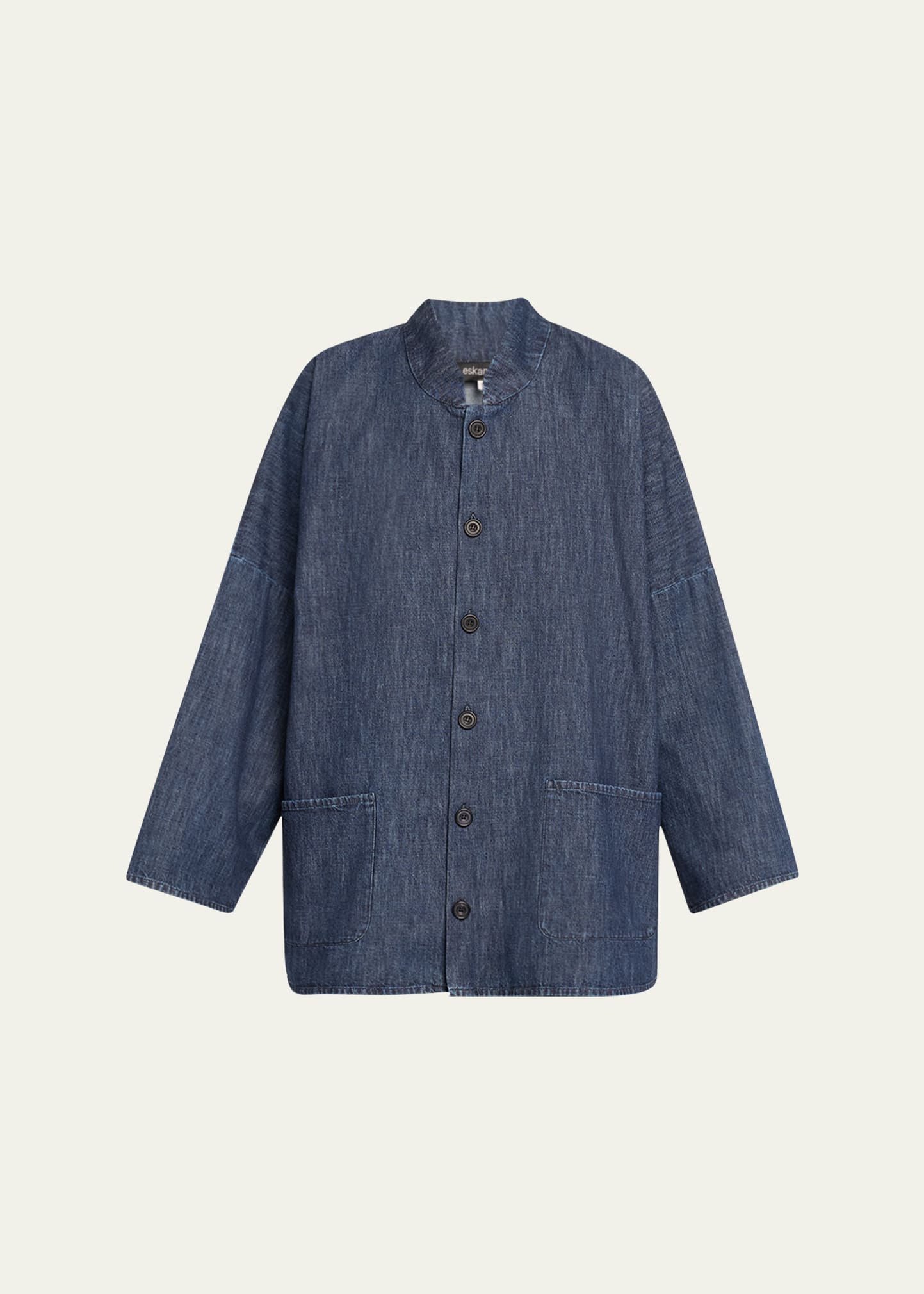 Denim Imperial Shirt with Chinese Collar (Long Length)