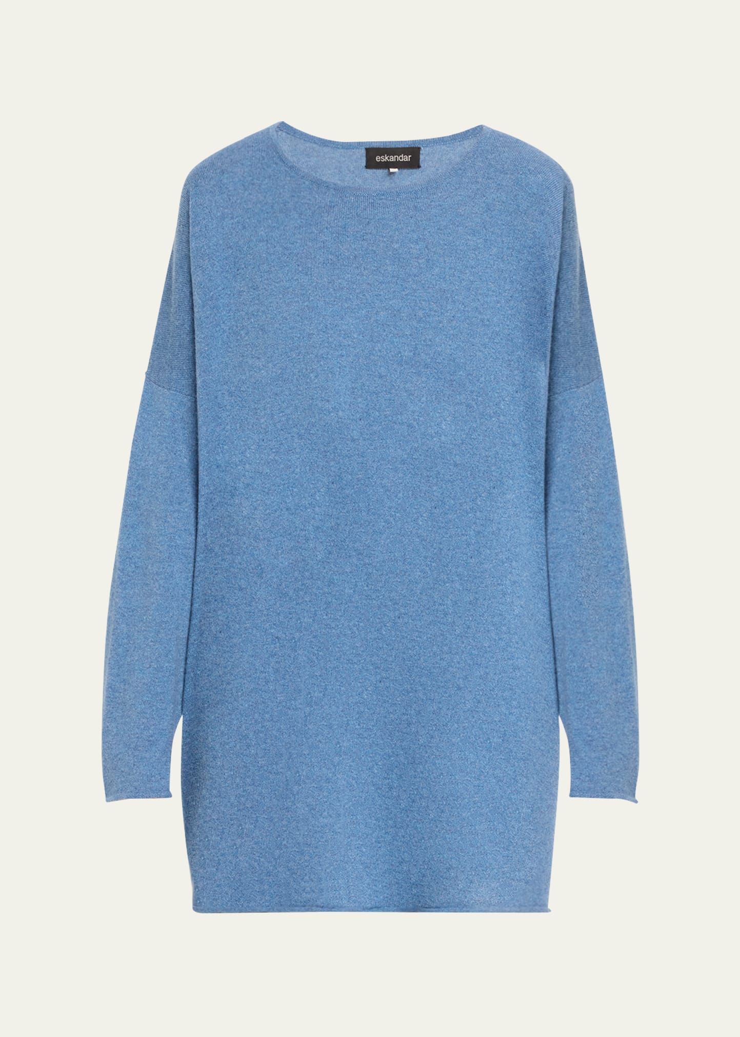 Shop Eskandar A-line Bateau Neck Sweater (long Length) In Denim