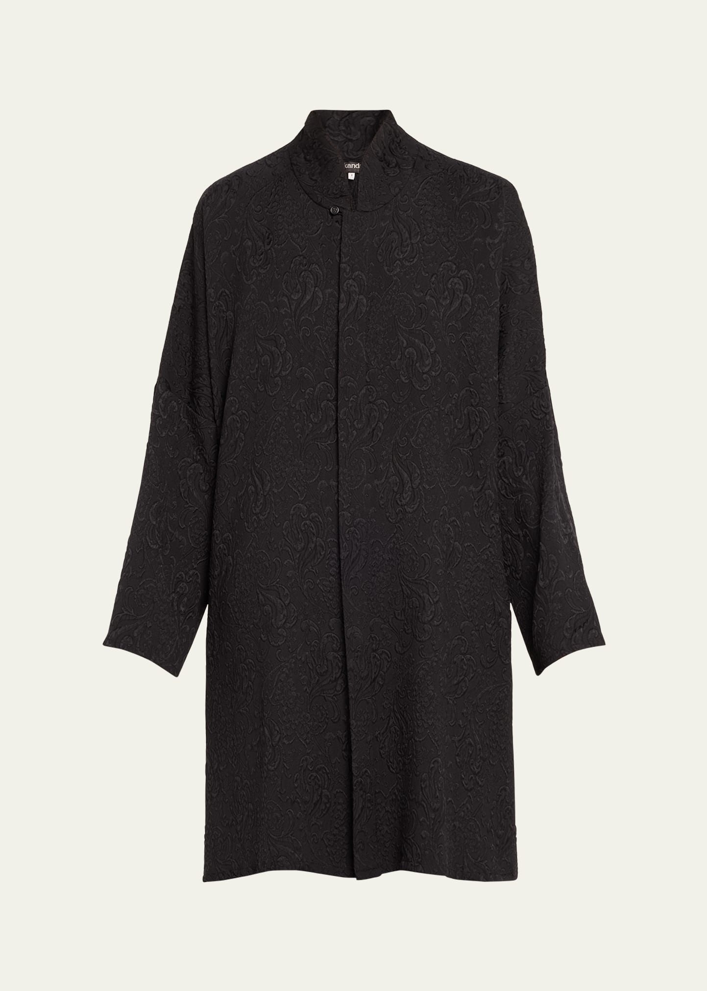 Shop Eskandar Jacquard Imperial Shirt With Chinese Collar (very Long Length) In Black