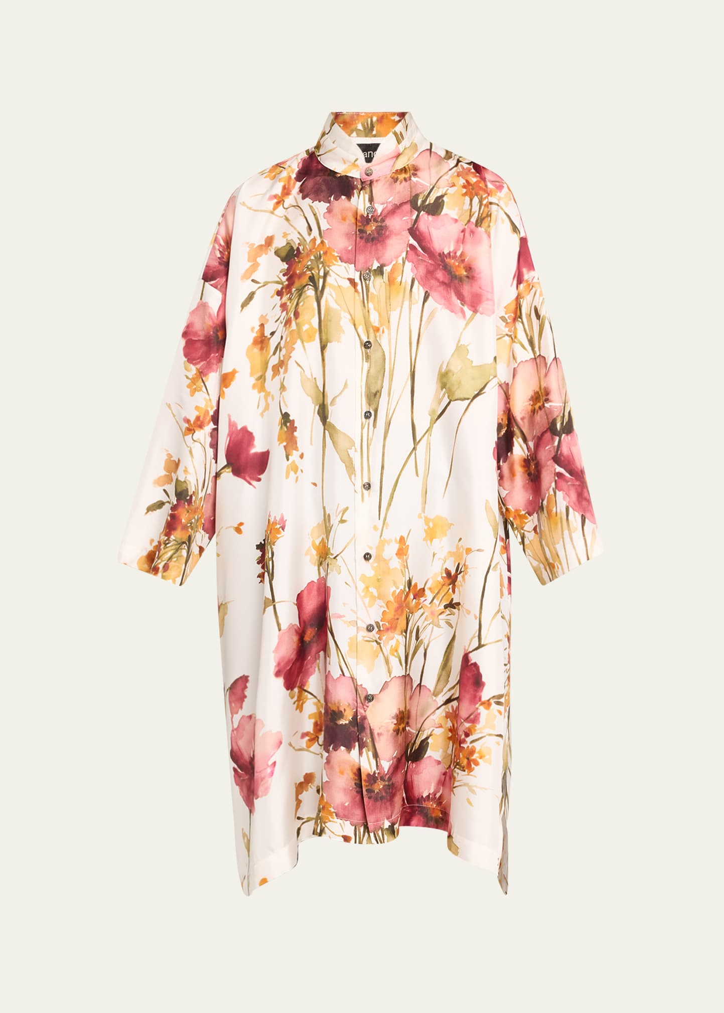 Floral Wide A-Line Double Stand Collar Shirt (Very Long Length)