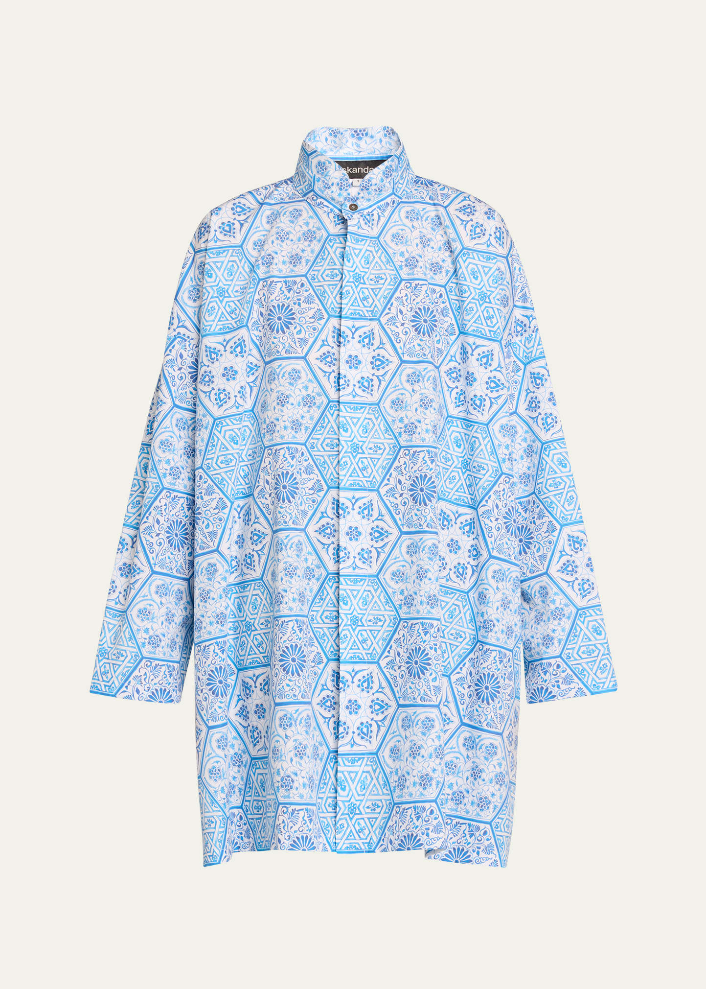 Printed Wide A-Line Double Stand Collar Shirt (Long Plus Length)