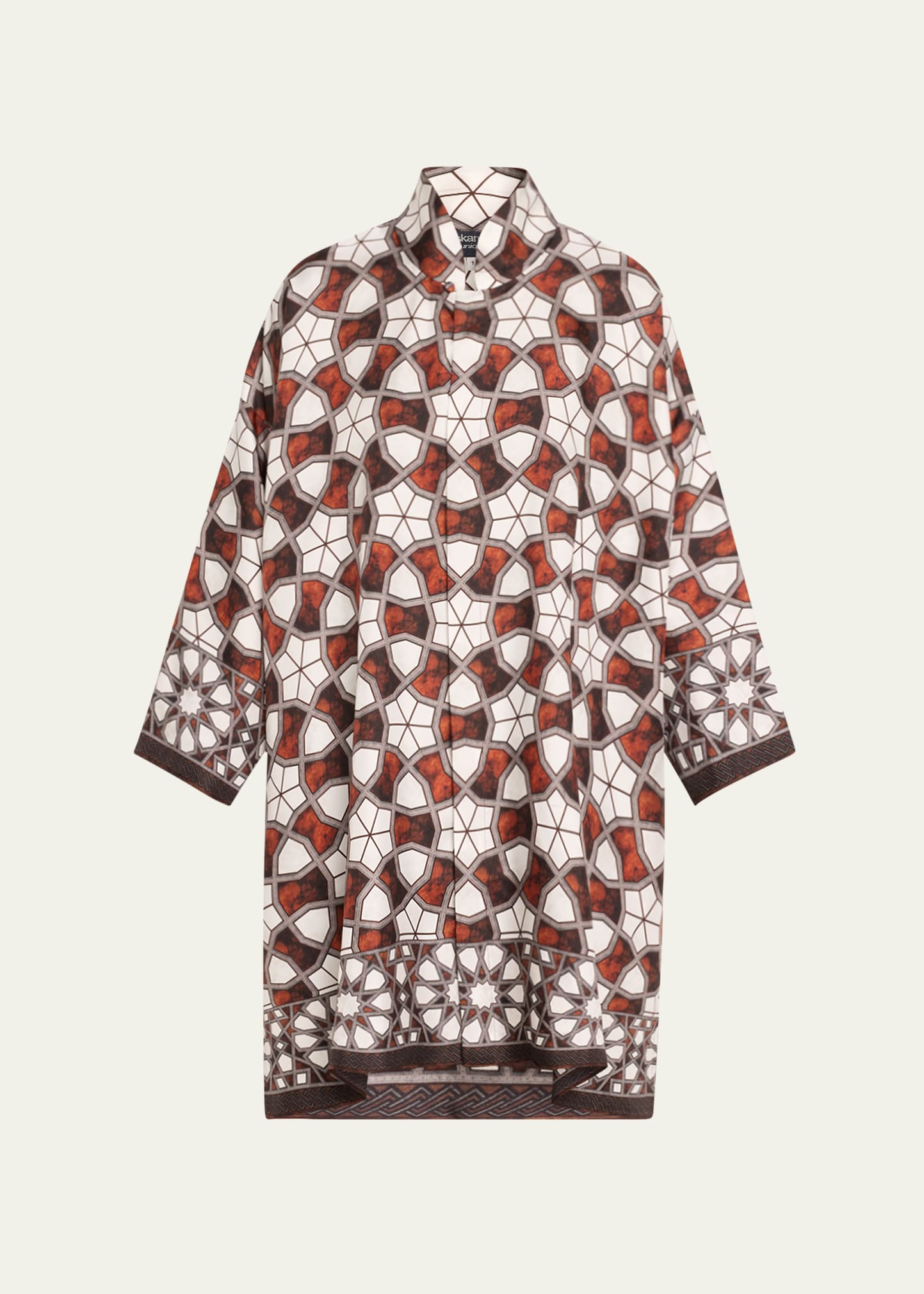 Printed Wide Aline Chinese Collar Shirt (Very Long Length) with Slits