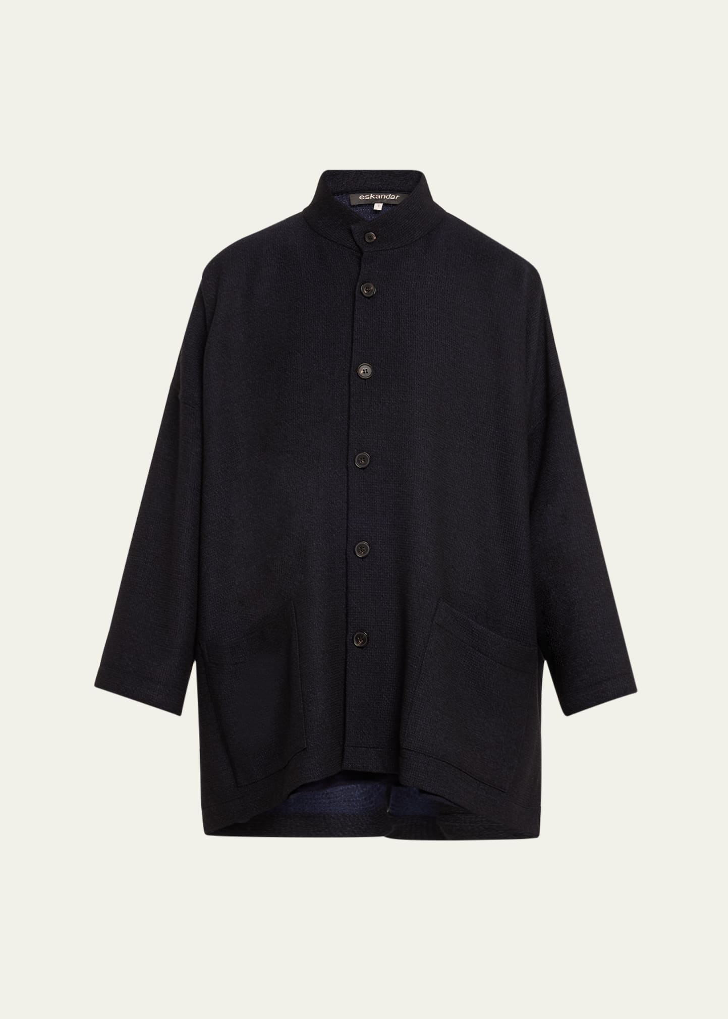 Eskandar Wide Open Stand Collar Jacket (long Length) In Navydark