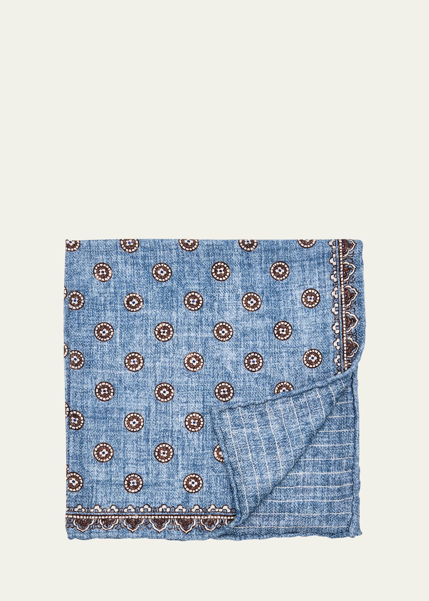 Brunello Cucinelli Men's Silk Geometric Pocket Square In Blue
