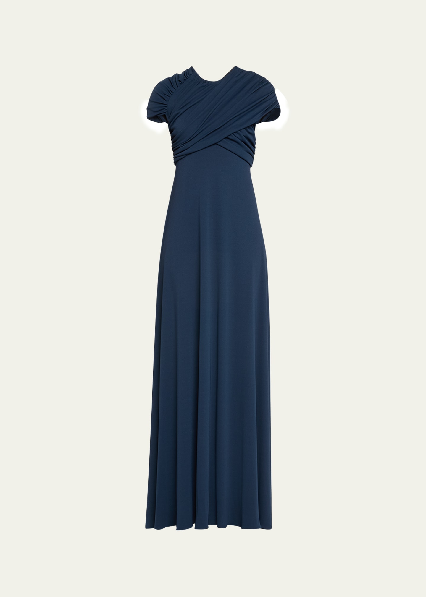 Shop Monique Lhuillier Cap Sleeve Draped Bodice Gown In Night Sky