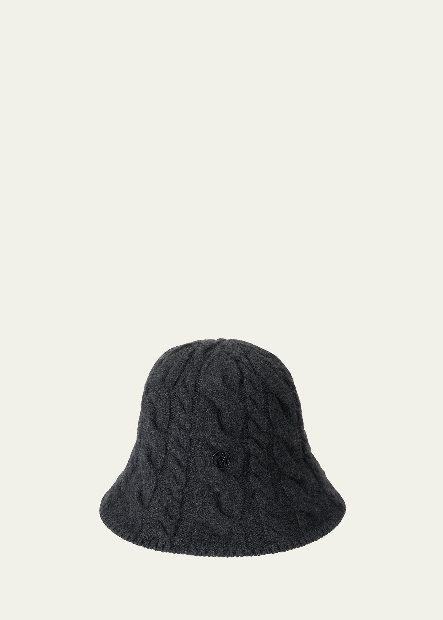 MAISON MICHEL CLEM BLACK CABLE KNIT CASHMERE BUCKET HAT 