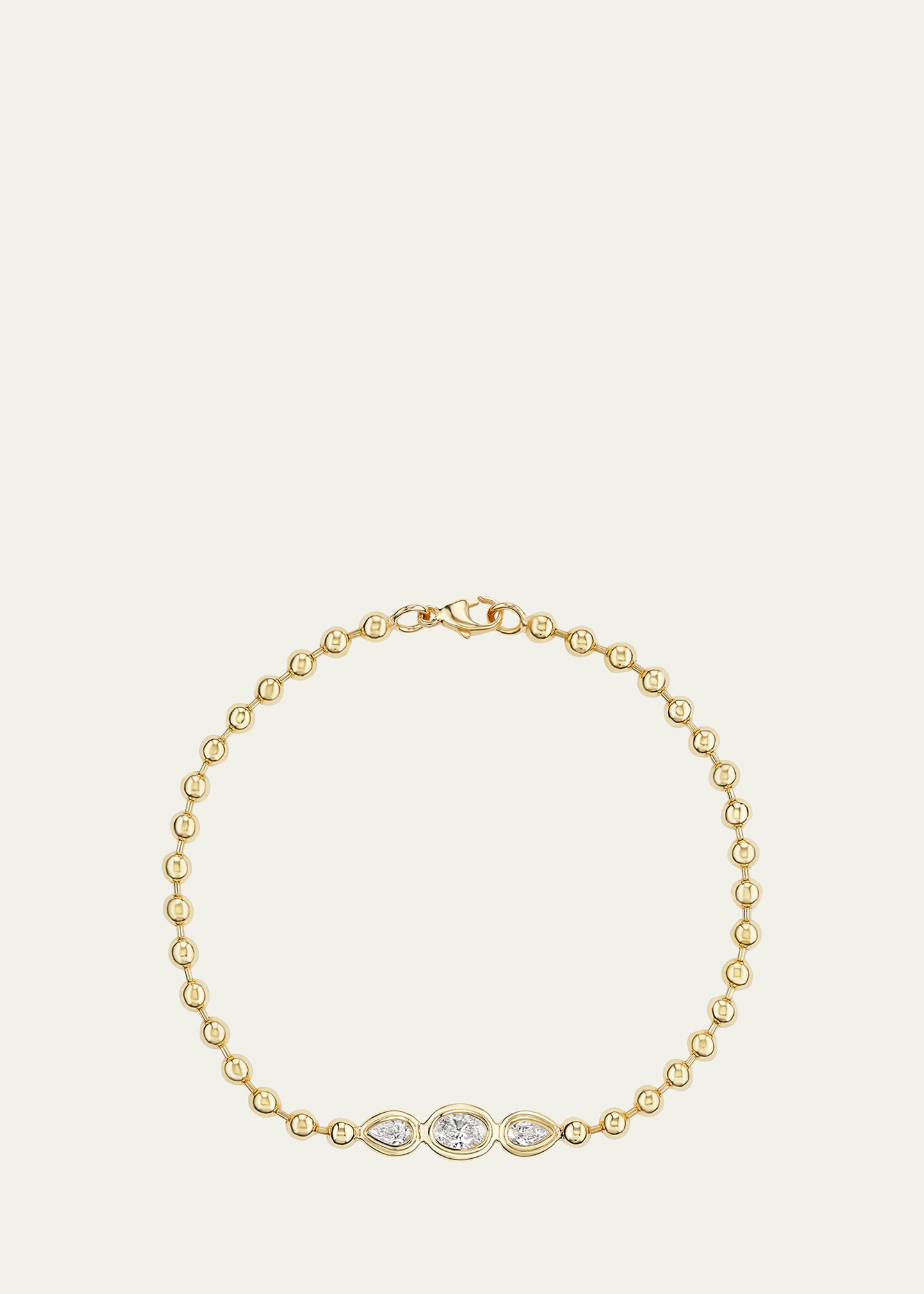 18K Gold Double Bubble Bracelet with Three Pear Diamonds
