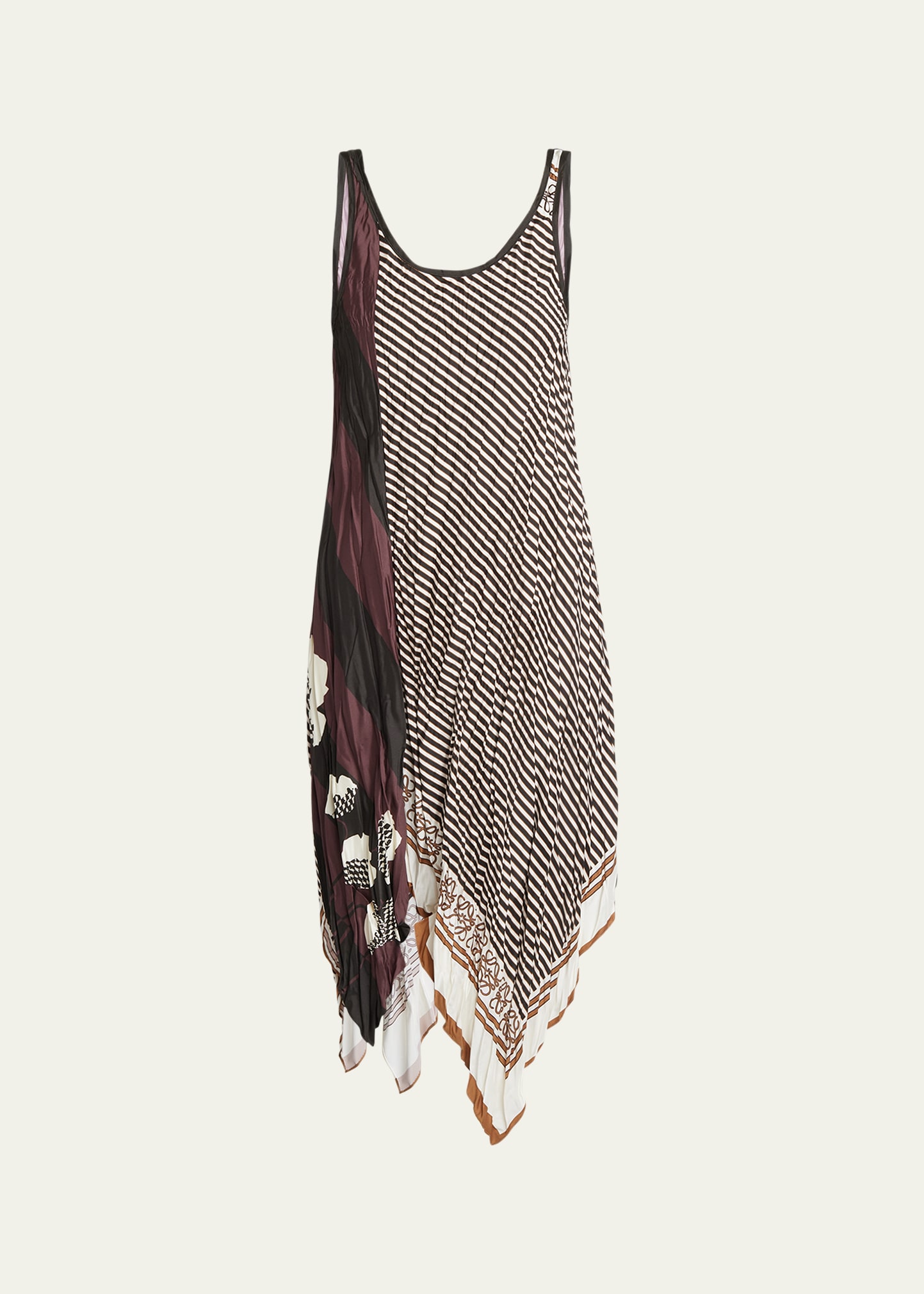 Shop Loewe X Paula Ibiza Multi-print Pleated Short Dress With Scarf Hem In Lt Beig Mu