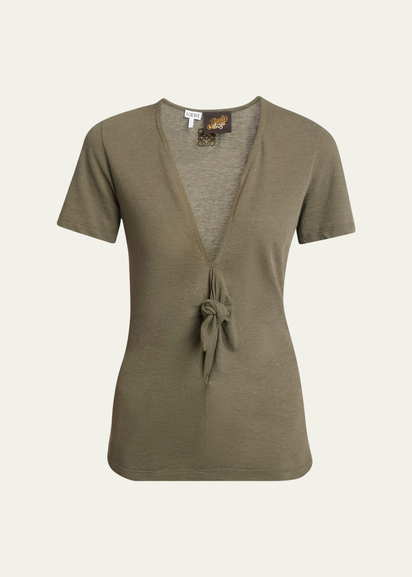 Loewe Knot Front V-neck Tee In Loden Gree