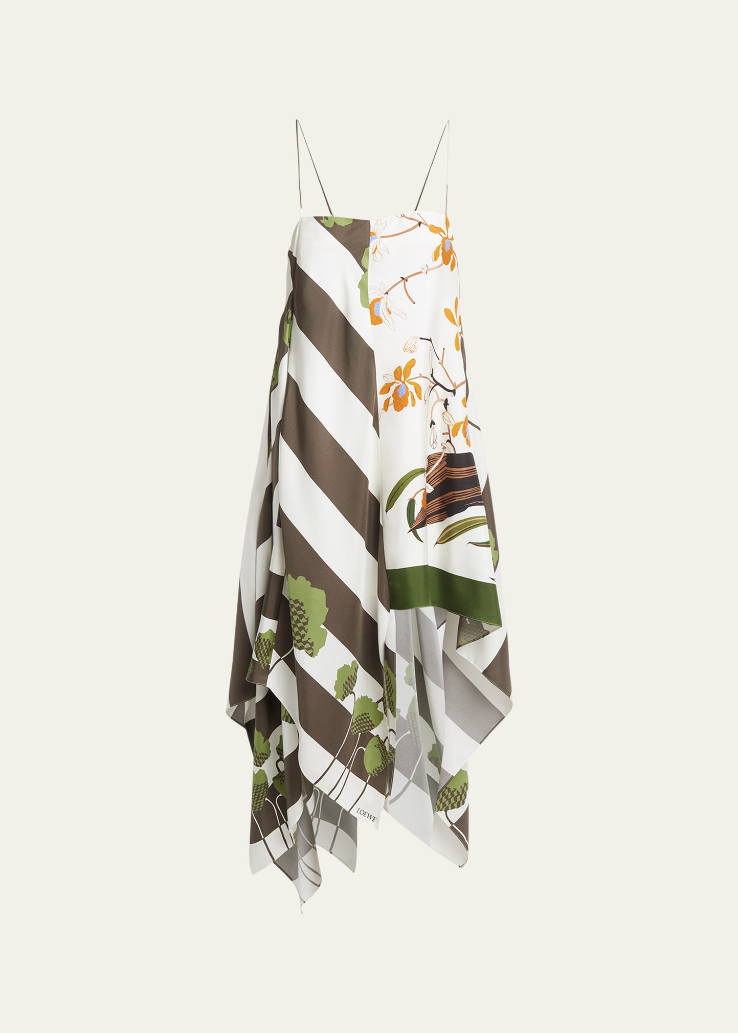 Shop Loewe X Paula Ibiza Asymmetric Multi-print Slip Dress In Offwh Kh M