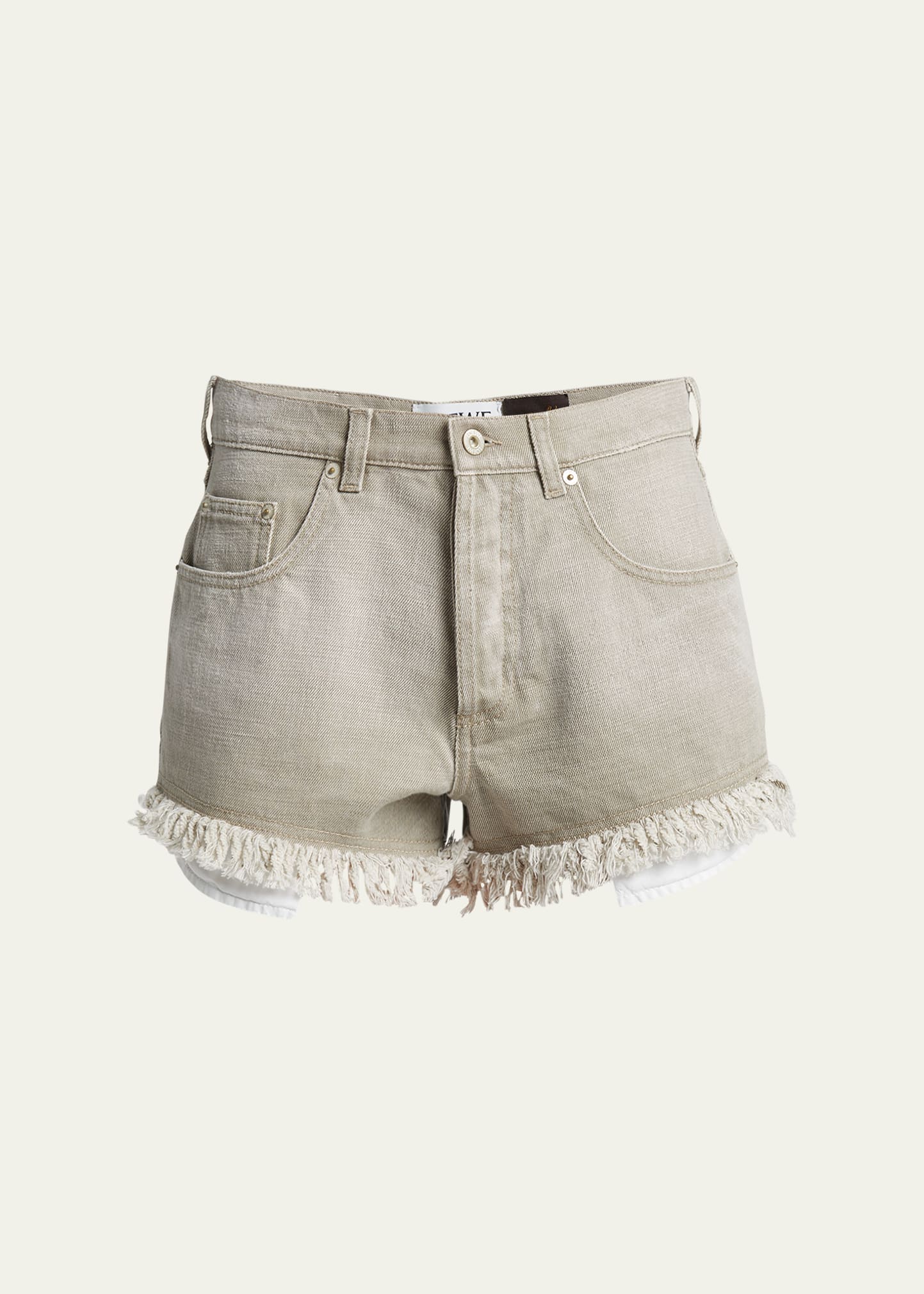 Shop Loewe Frayed Denim Anagram Pocket Shorts In Beige