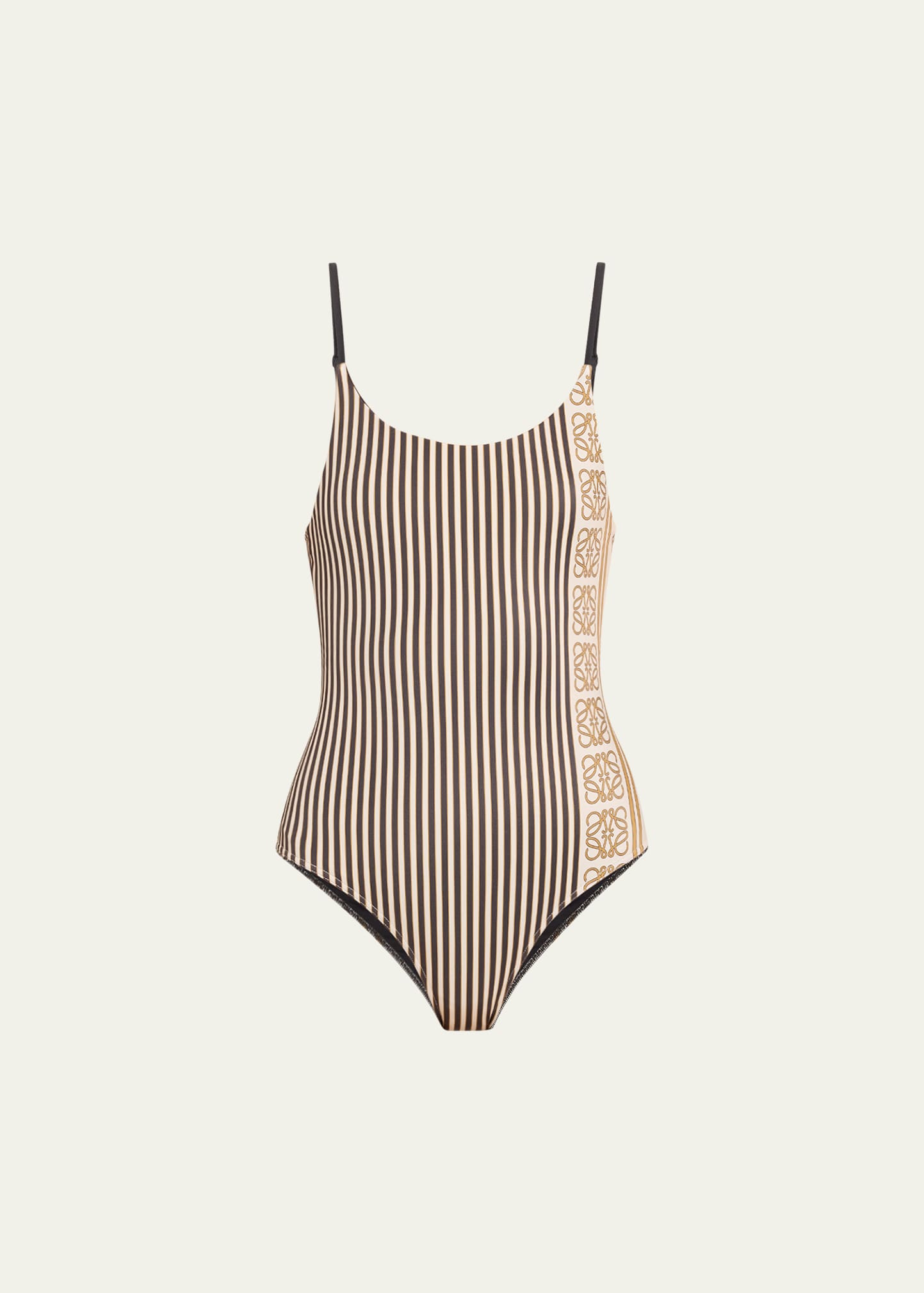 Shop Loewe Striped Anagram Backless One Piece Swimsuit In Lt Beig Mu