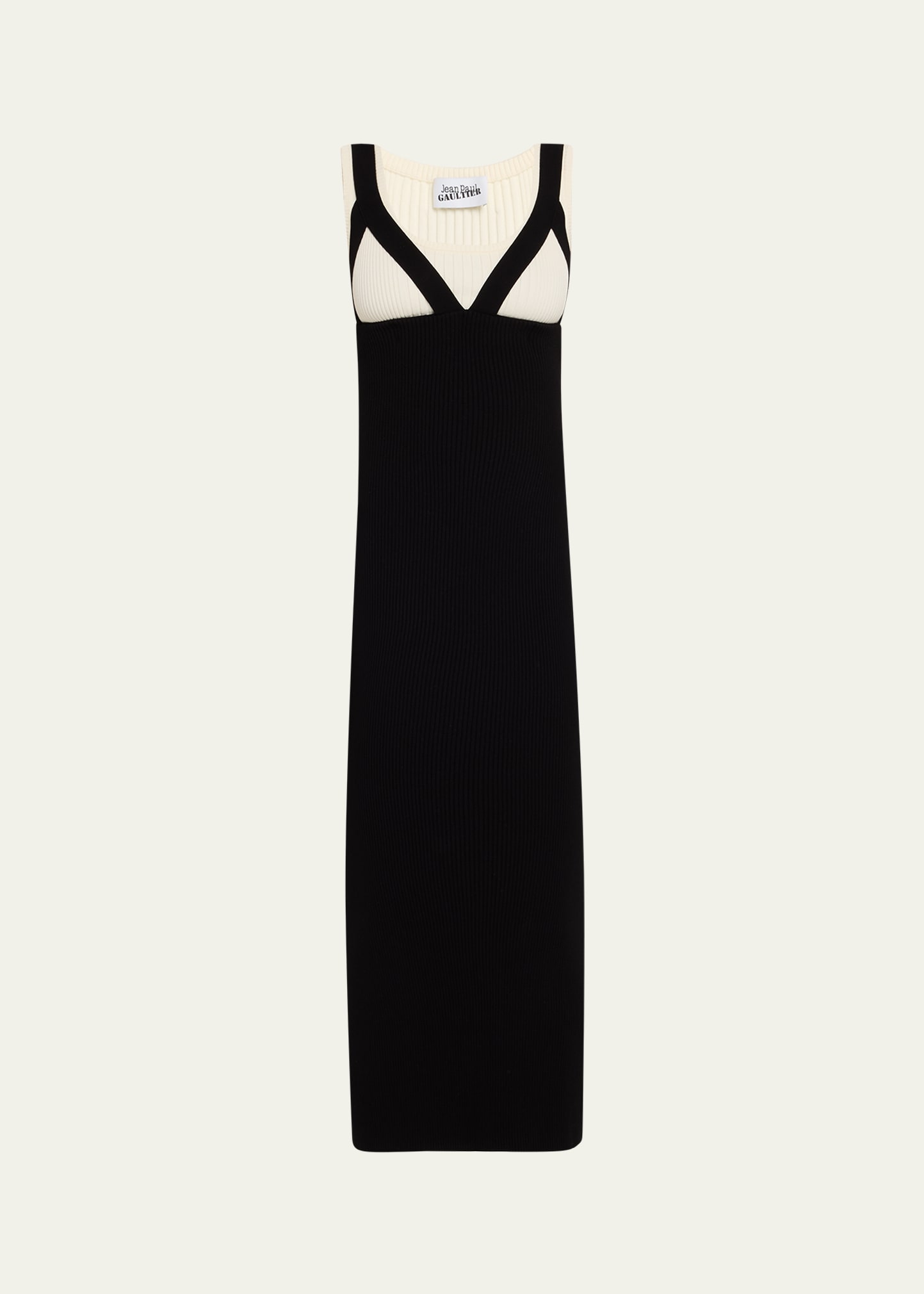 Shop Jean Paul Gaultier Bicolor Rib Knit Sleeveless Strappy Maxi Dress In 0100-whiteblack