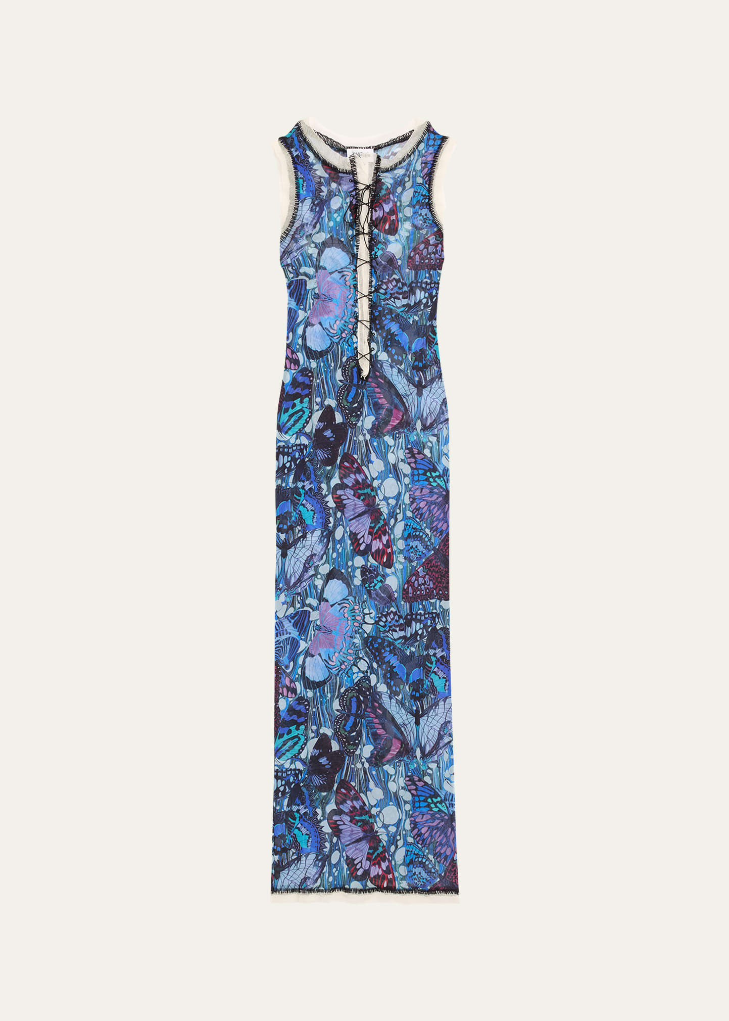 Jean Paul Gaultier Papillon Mesh Lacing Detail Dress In Blue & Multicolor