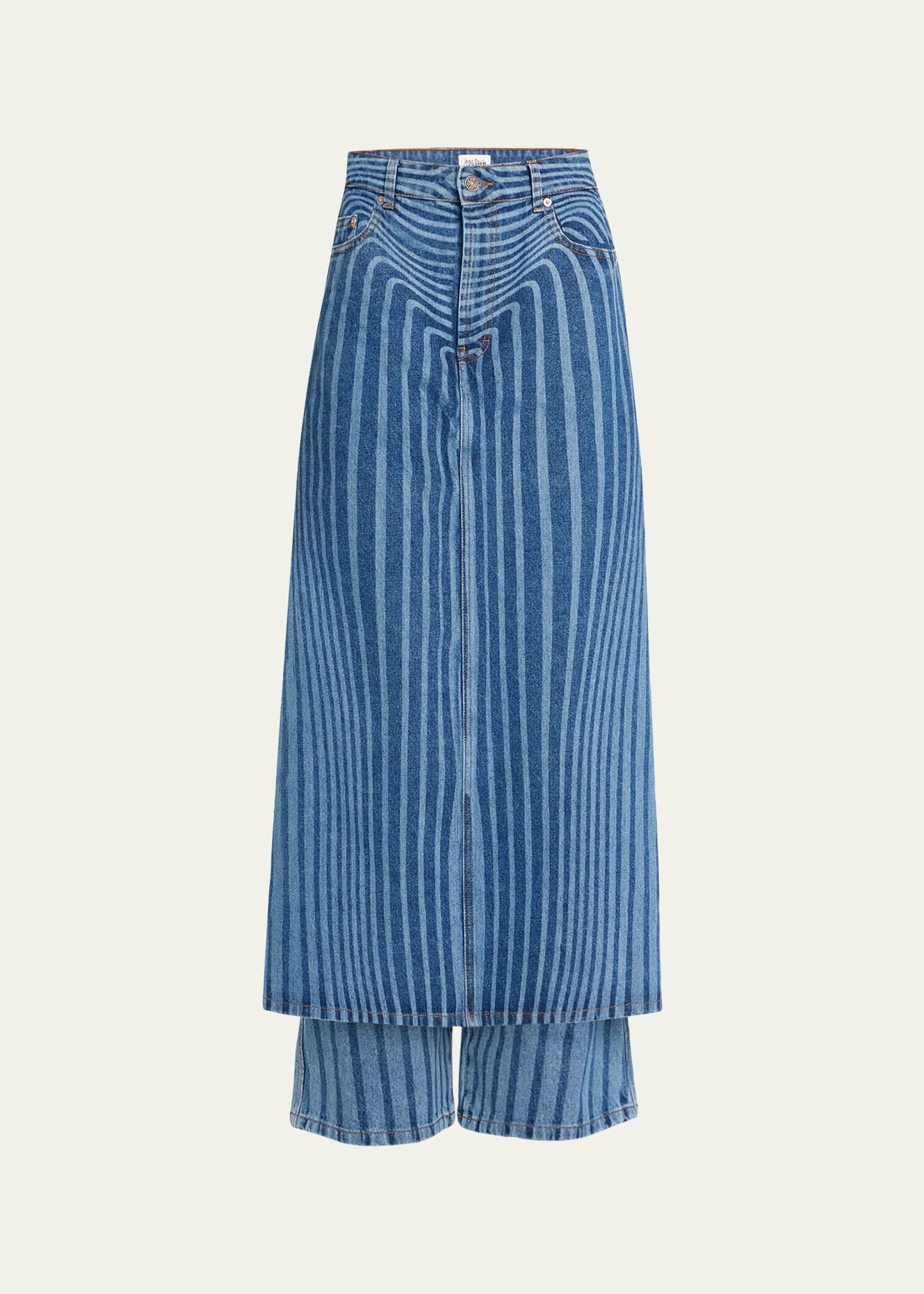 Shop Jean Paul Gaultier Laser Print Denim Skirt Pants In 57-vintageblue