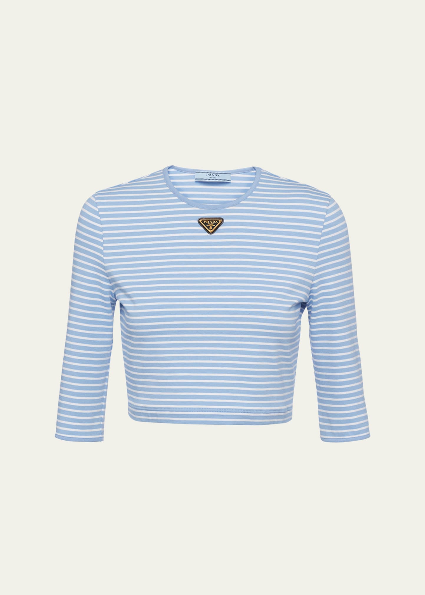 Prada Logo Cotton-blend Crop Top In F0d9k Celeste Bia