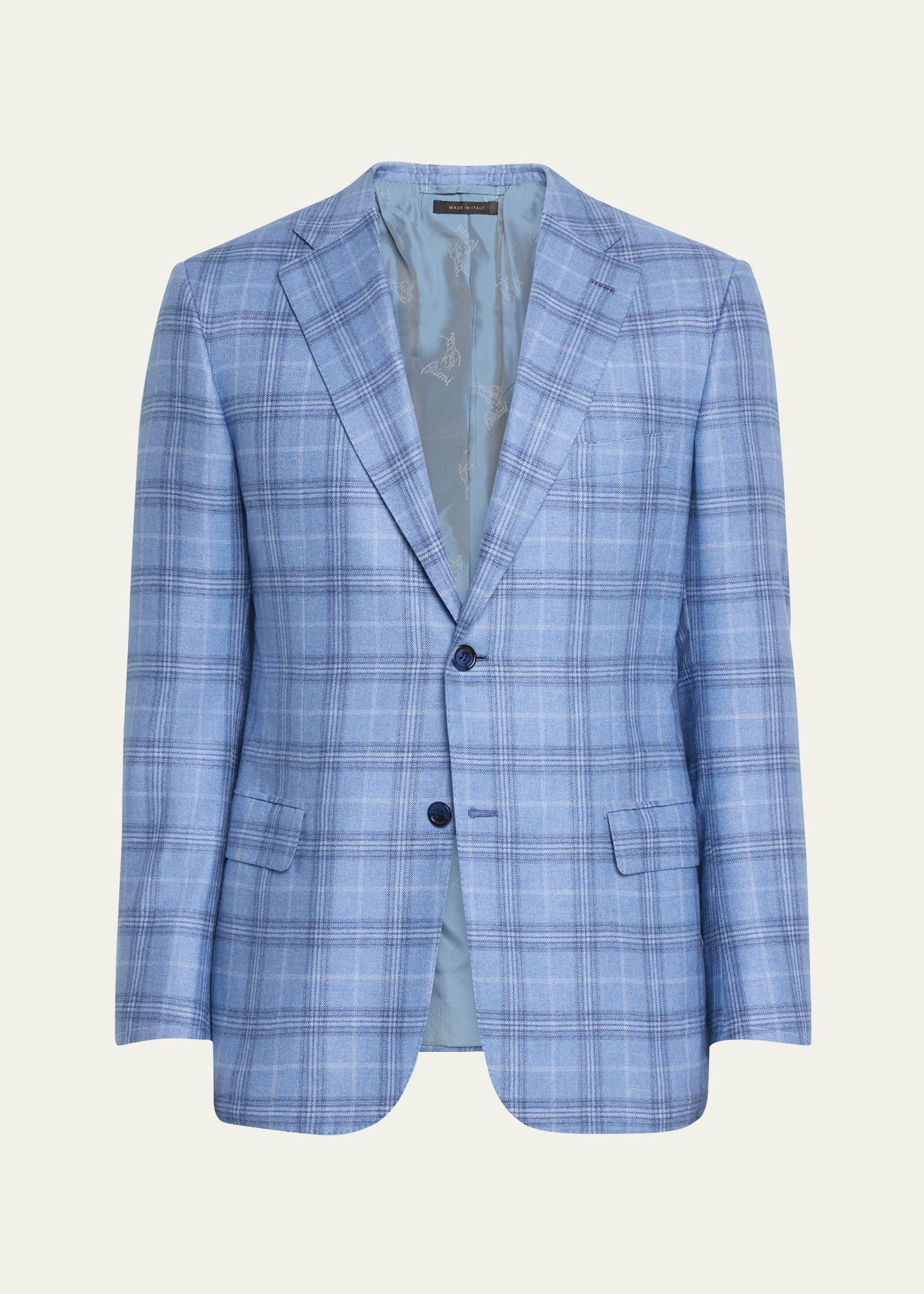Brioni Men's Silk-cashmere Plaid Sport Coat In Sky Blue