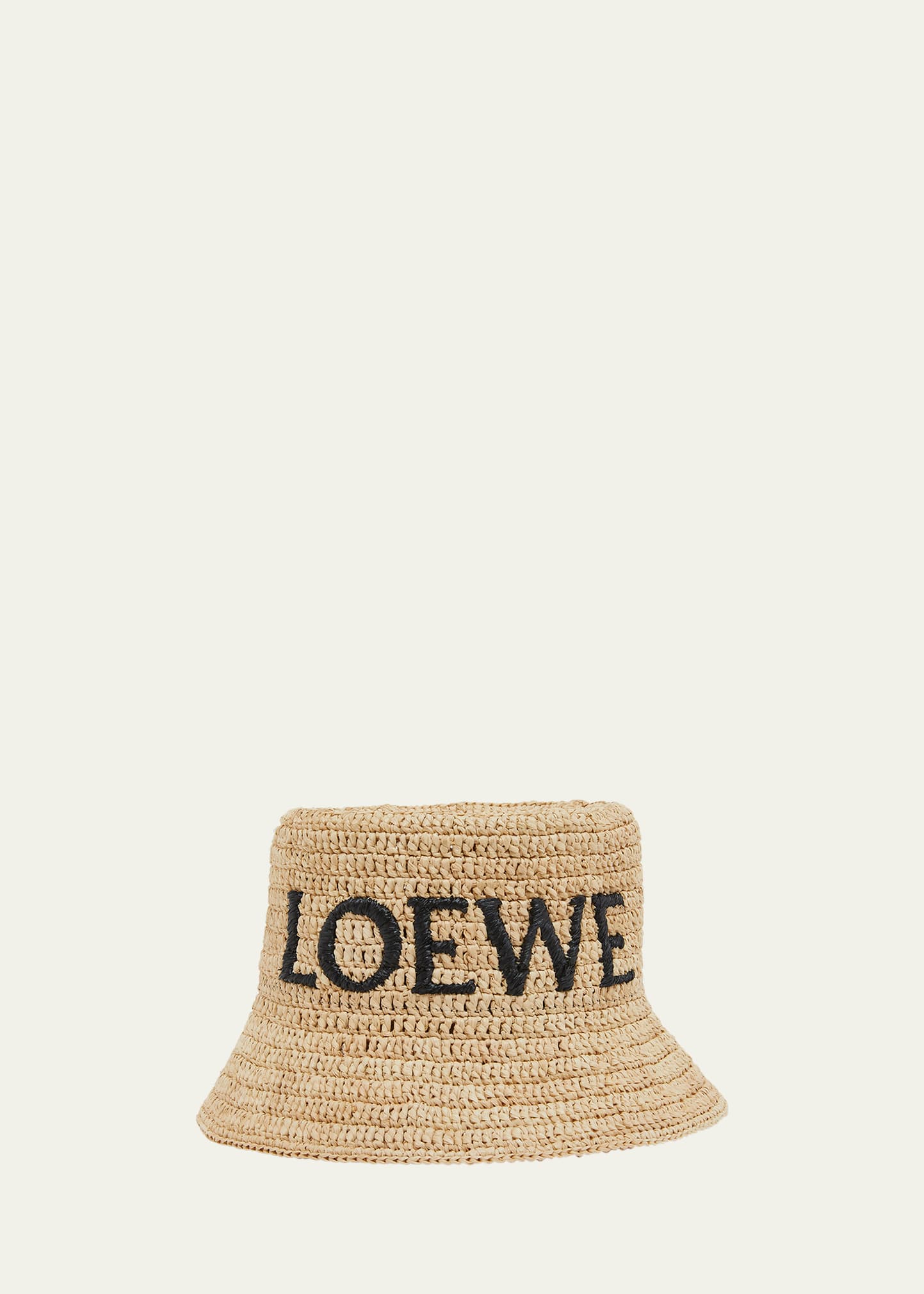 Loewe Logo-embroidered Raffia Bucket Hat In Natural