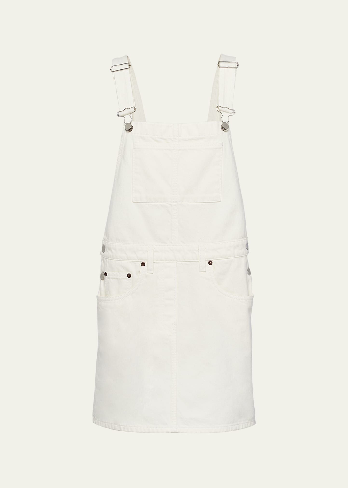Shop Prada Mini Denim Overalls Dress In F01cd White