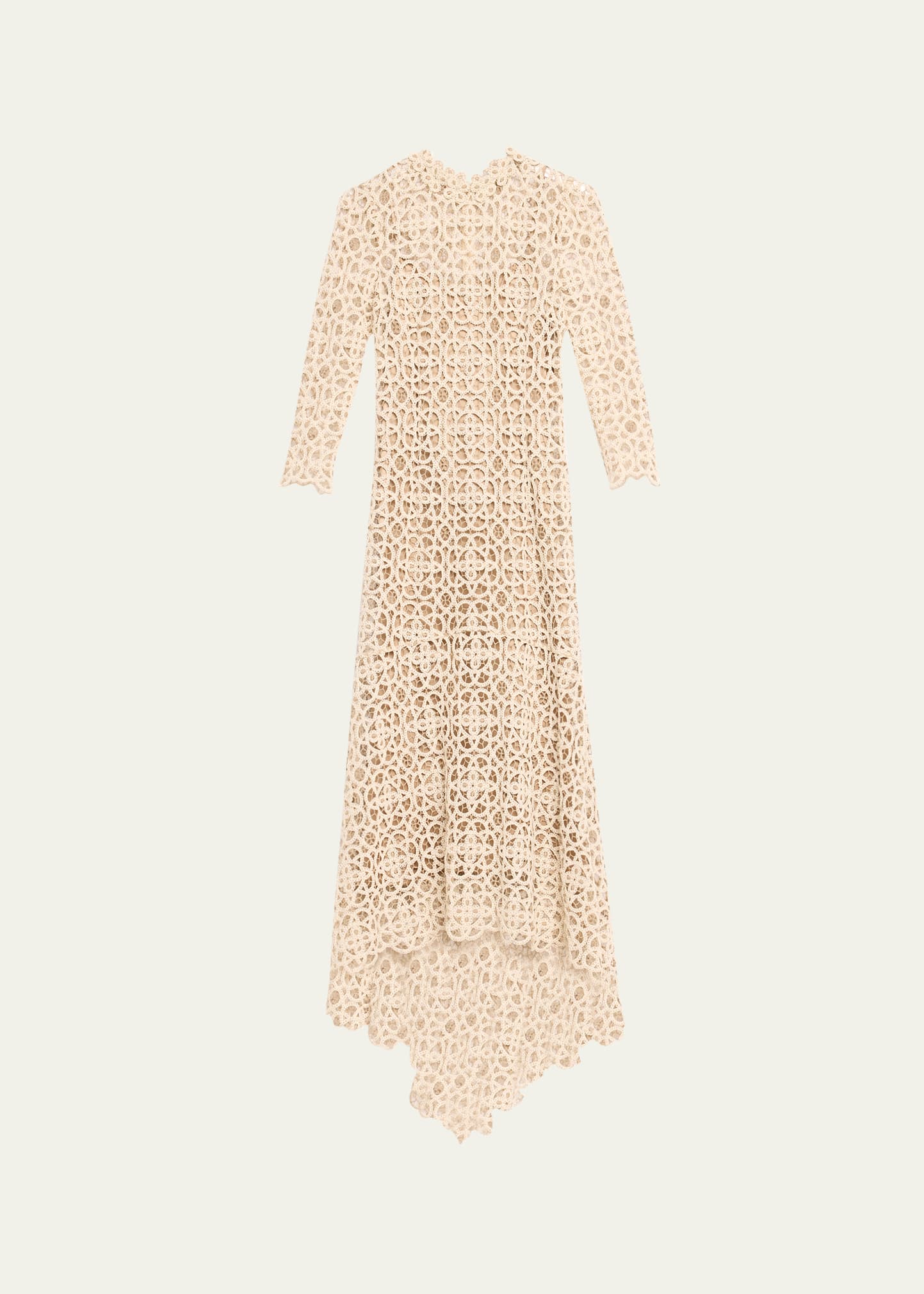 Shop Rickie Freeman For Teri Jon High-low Stretch Crochet Maxi Dress In Beige