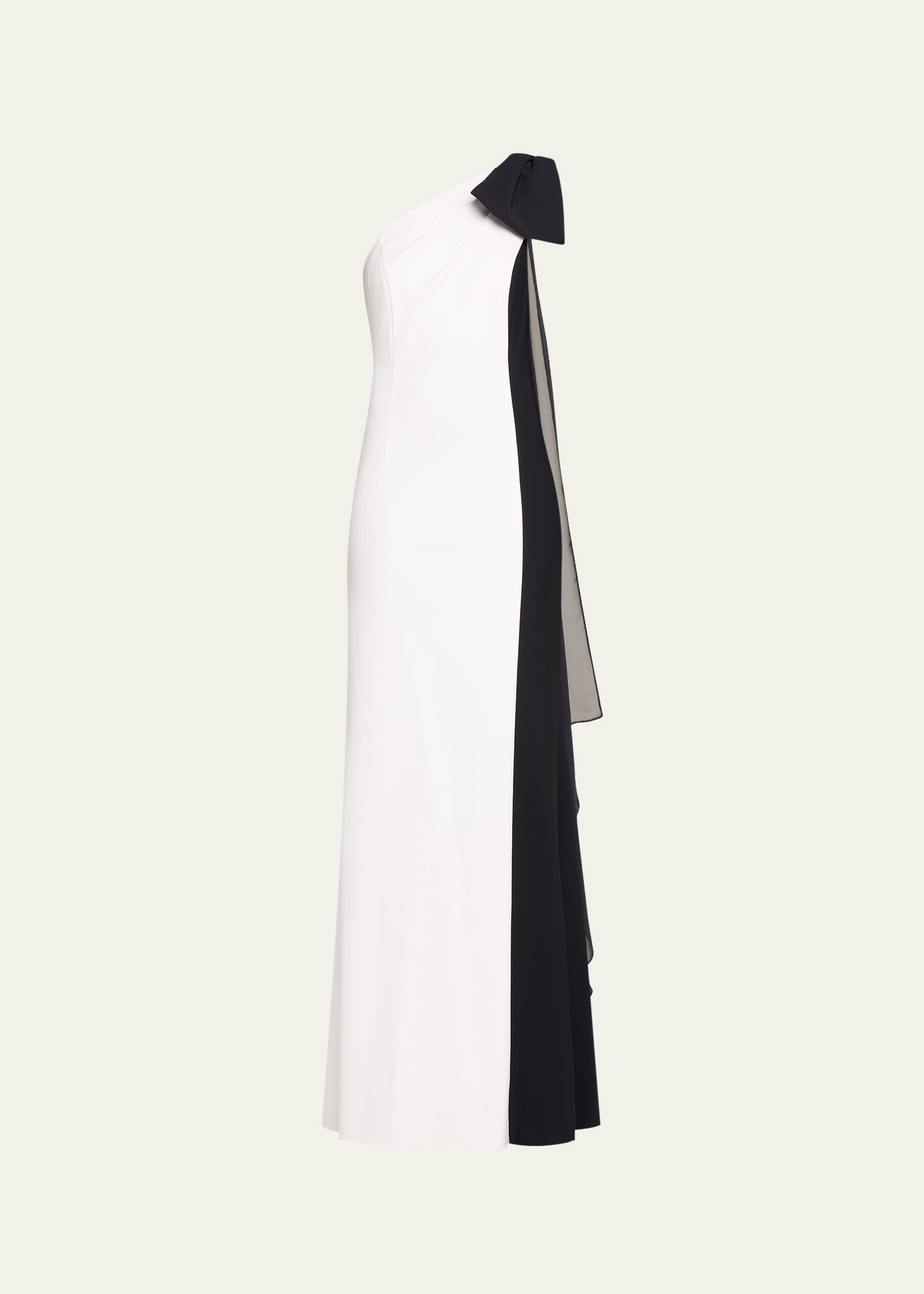 Shop Rickie Freeman For Teri Jon One-shoulder Two-tone Column Gown In Black Whit