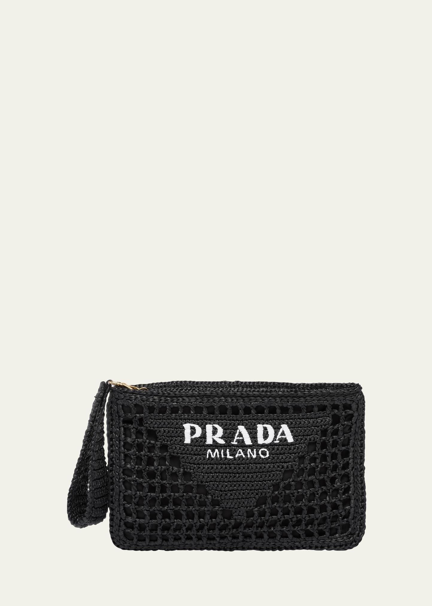 Shop Prada Logo Zip Clutch Bag In F0002 Nero