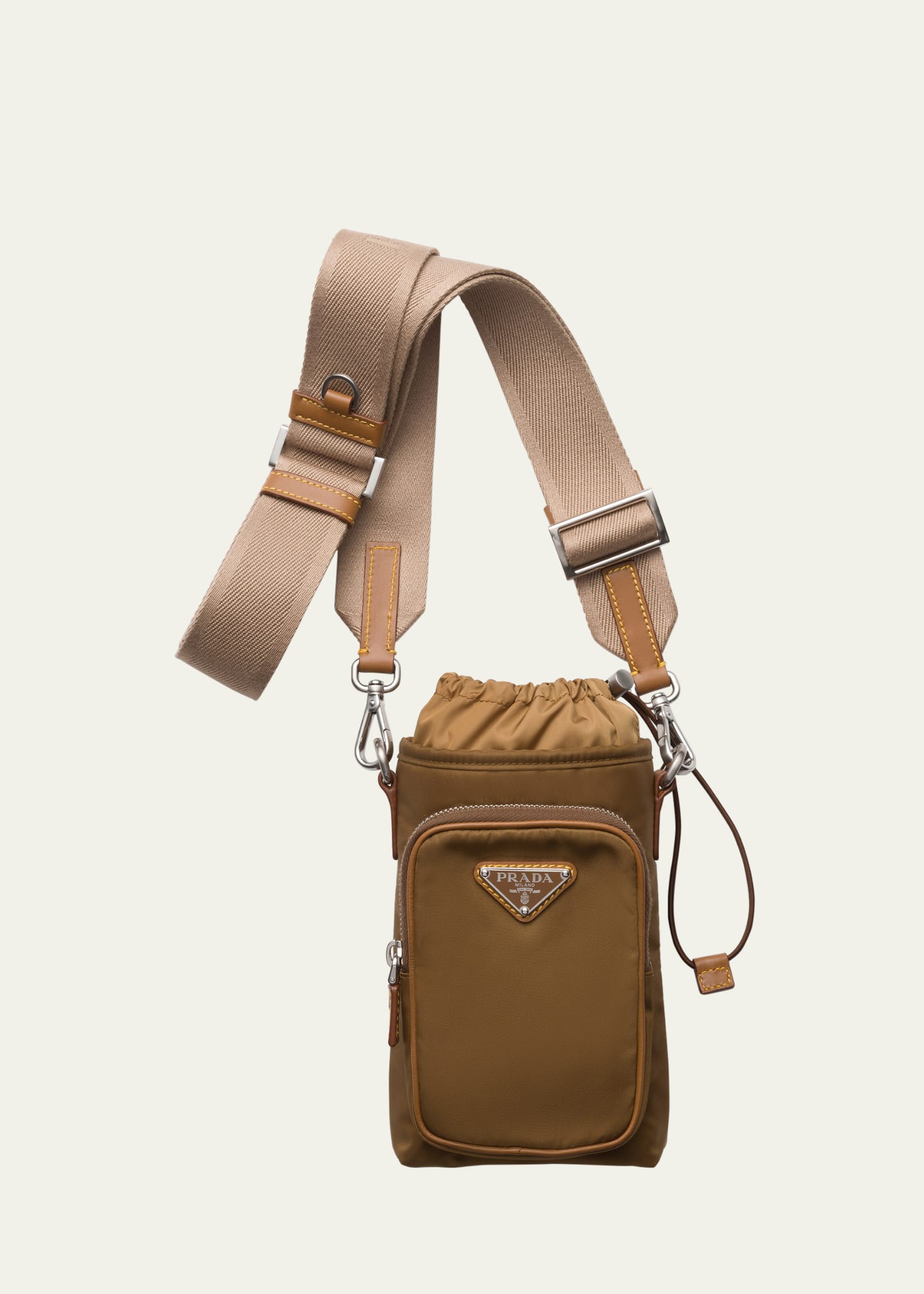 Shop Prada Men's Re-nylon And Leather Smartphone Case With Strap In F0594 Sughero