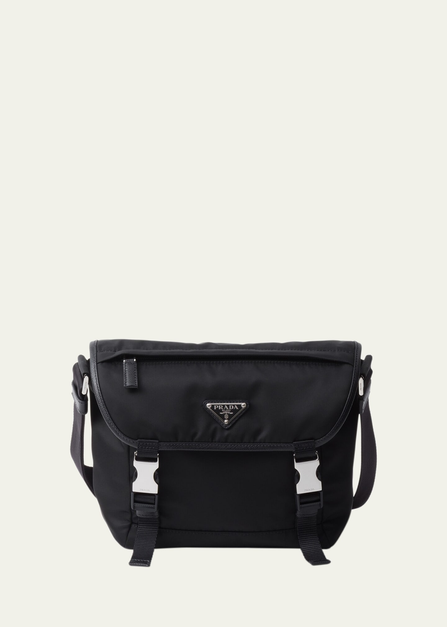 Shop Prada Men's Re-nylon And Leather Shoulder Bag In F0002 Nero