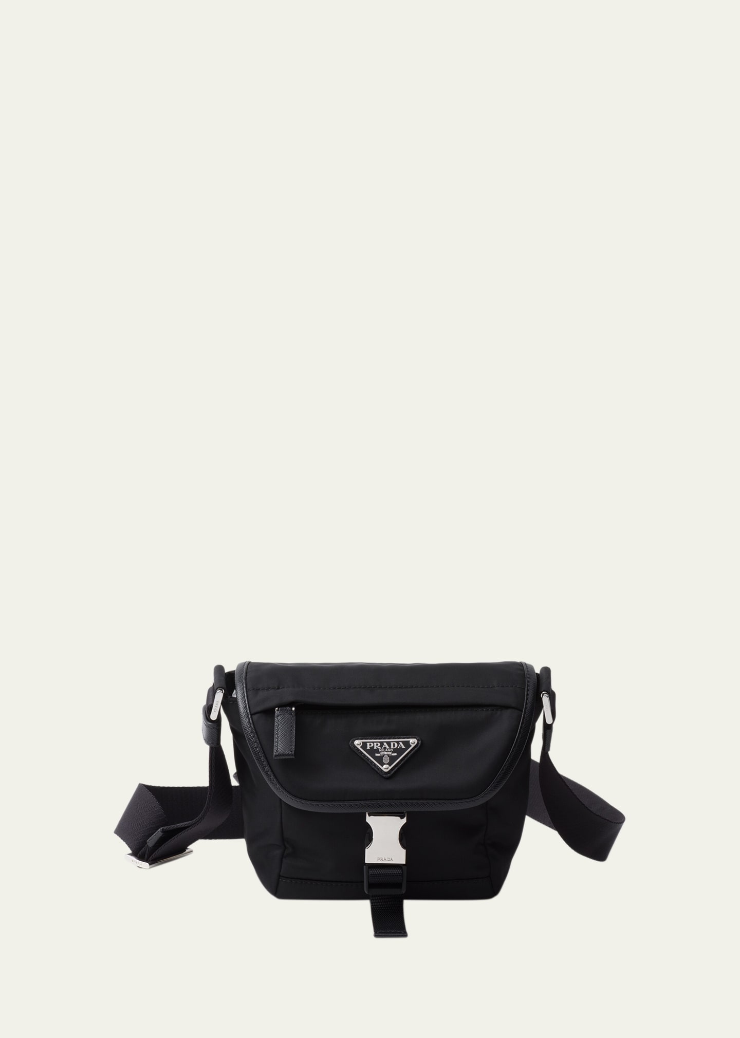 Shop Prada Men's Re-nylon And Saffiano Leather Shoulder Bag In F0002 Nero