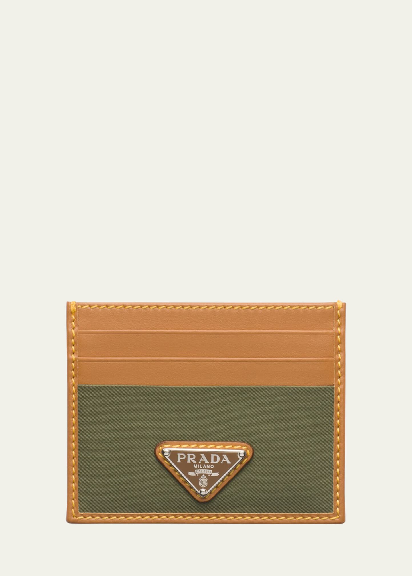 Shop Prada Men's Re-nylon And Leather Card Holder In F03uq Militarecar