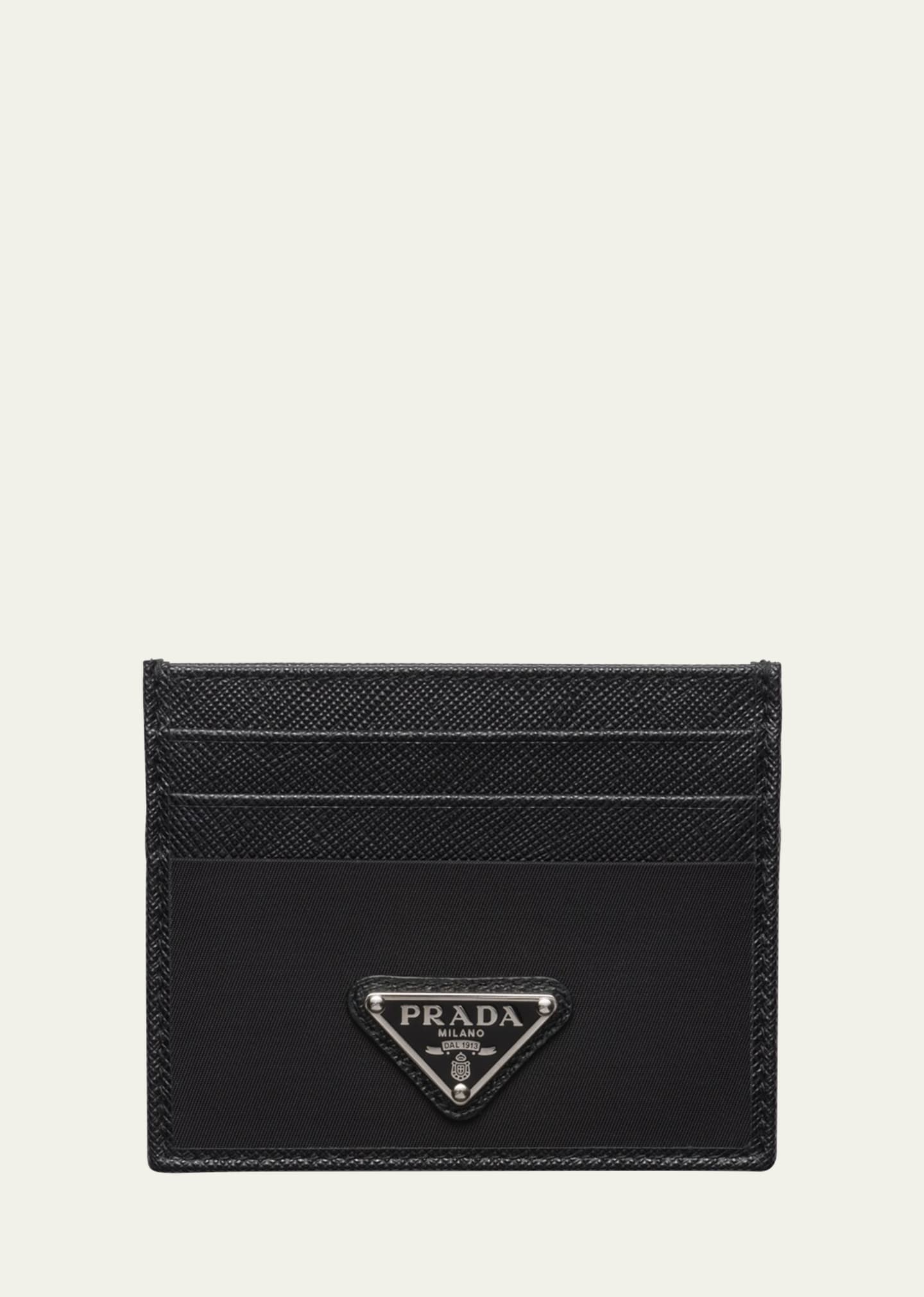 Shop Prada Men's Re-nylon And Saffiano Leather Card Holder In F0002 Nero
