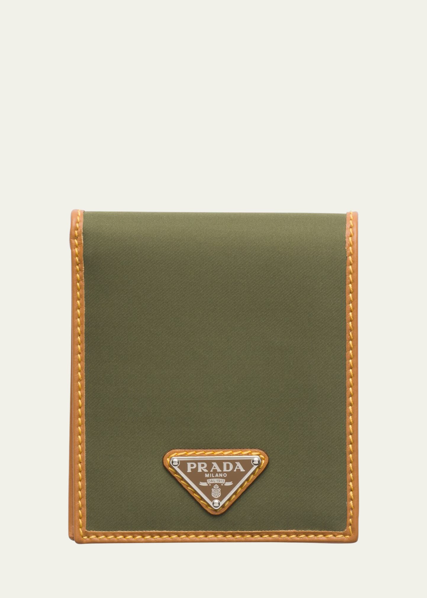 Shop Prada Men's Re-nylon And Leather Bifold Wallet In F03uq Militarecar