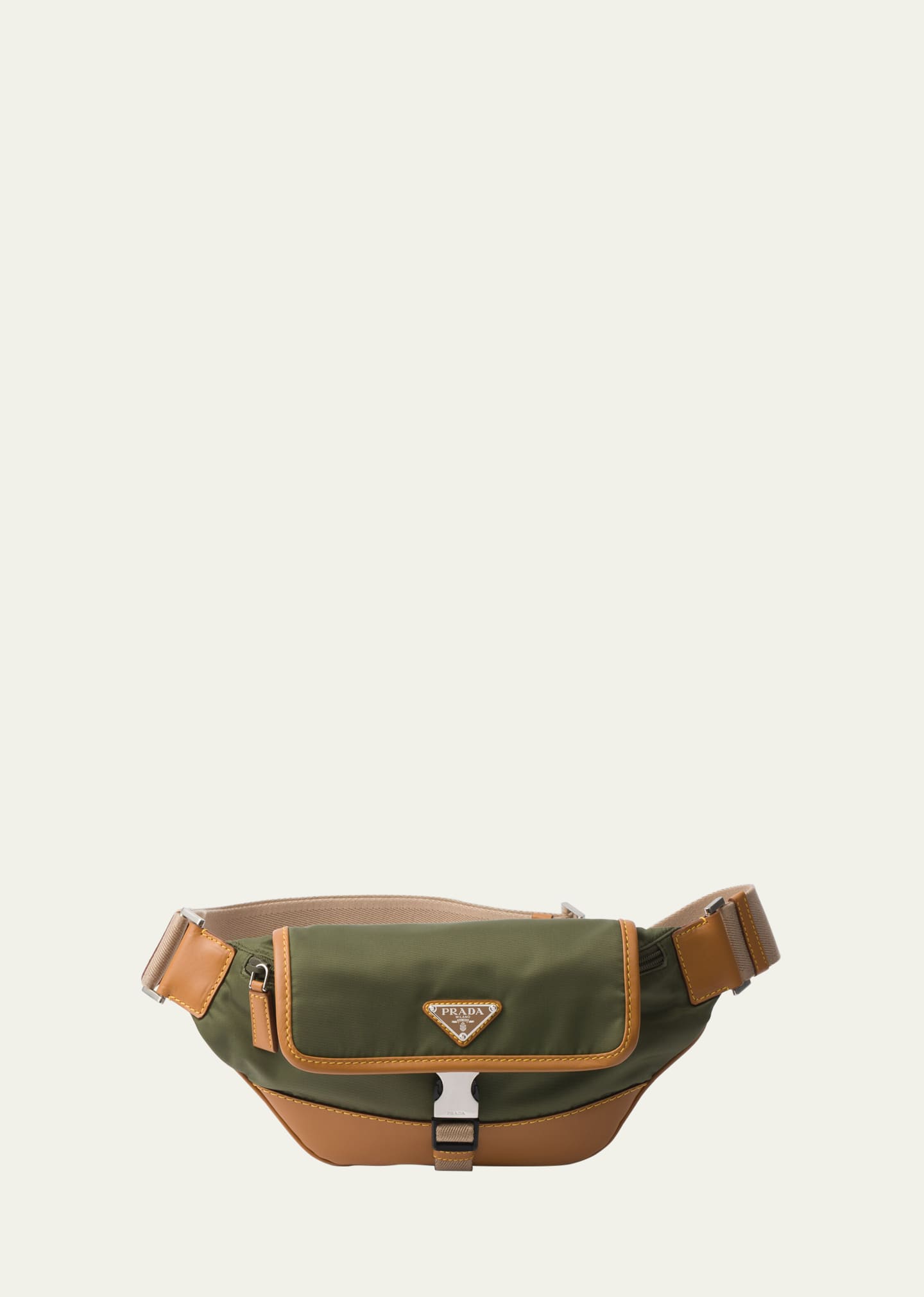 Shop Prada Men's Re-nylon And Leather Shoulder Bag In F03uq Militarecar
