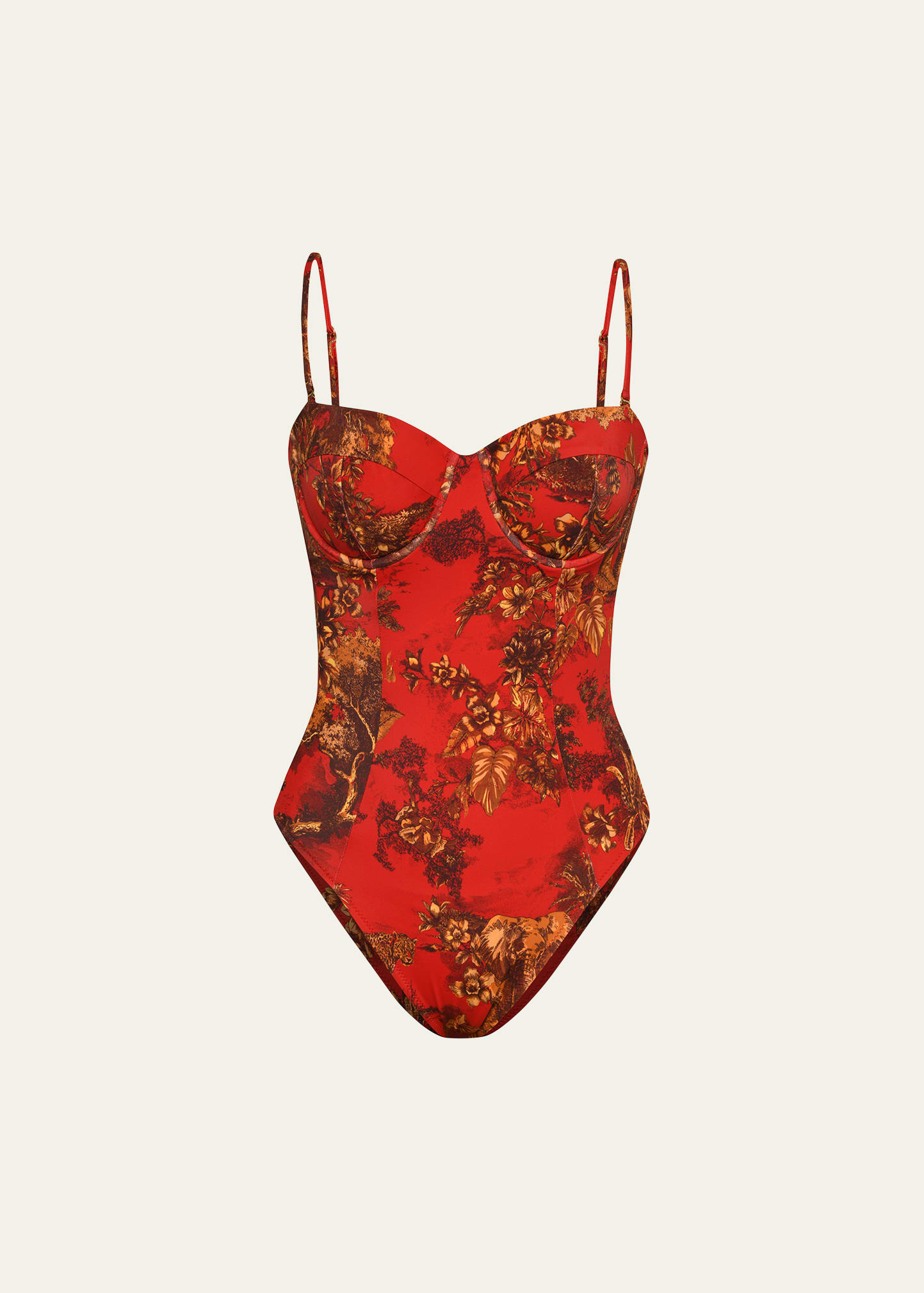 Shop L Agence Amie Red Jungle Underwire Bandeau One-piece Swimsuit In Scarlet