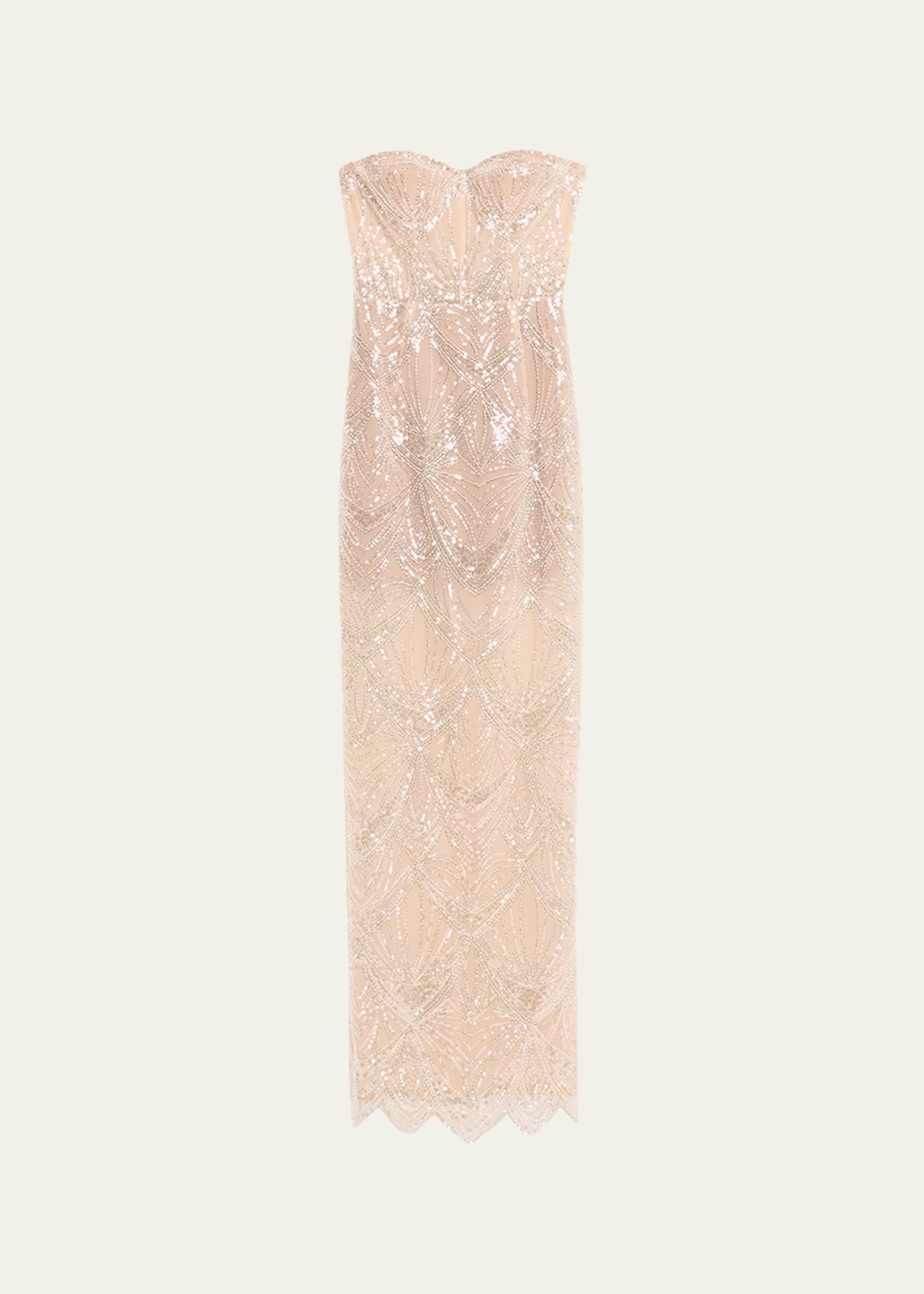 Giselle Blanc Strapless Bead & Sequin Gown